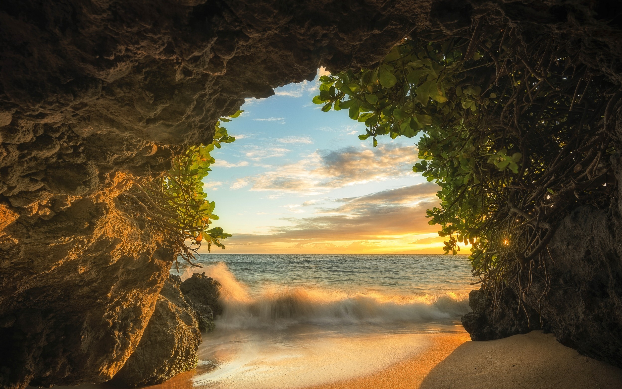 Descarga gratis la imagen Mar, Playa, Cuevas, Horizonte, Océano, Cueva, Atardecer, Tierra/naturaleza en el escritorio de tu PC