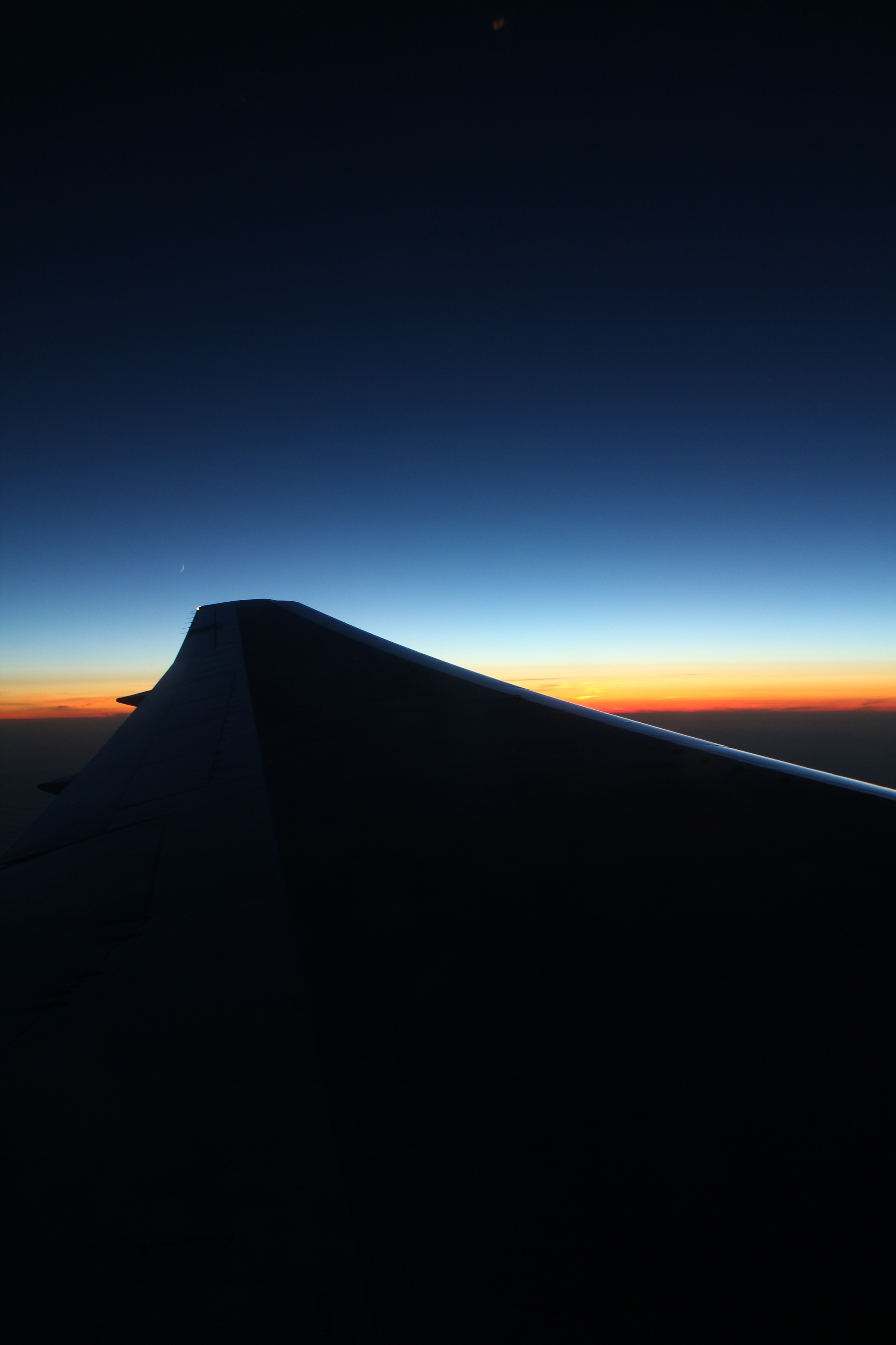 sky, twilight, horizon, dark, dusk, wing, plane, airplane