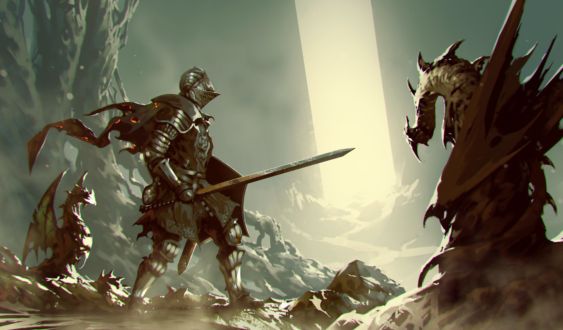 Download mobile wallpaper Fantasy, Dragon, Warrior, Knight, Armor, Sword for free.