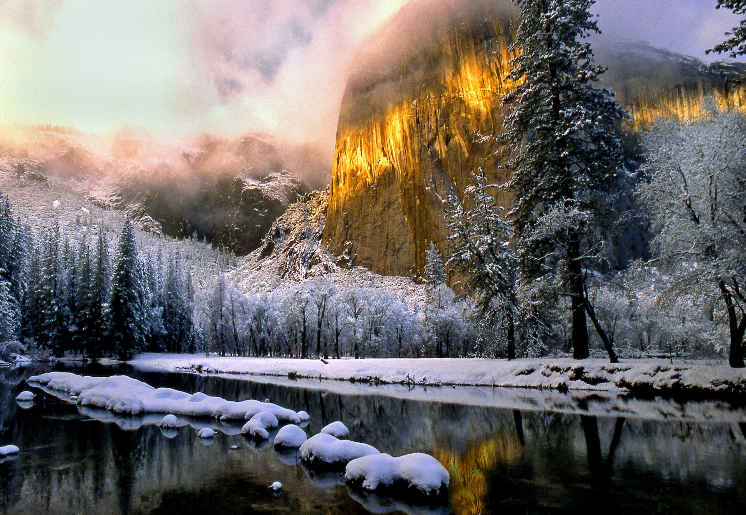 PCデスクトップに自然, 雪, 湖, 岩, ショア, 銀行, 輝く, 光, ゴールド画像を無料でダウンロード