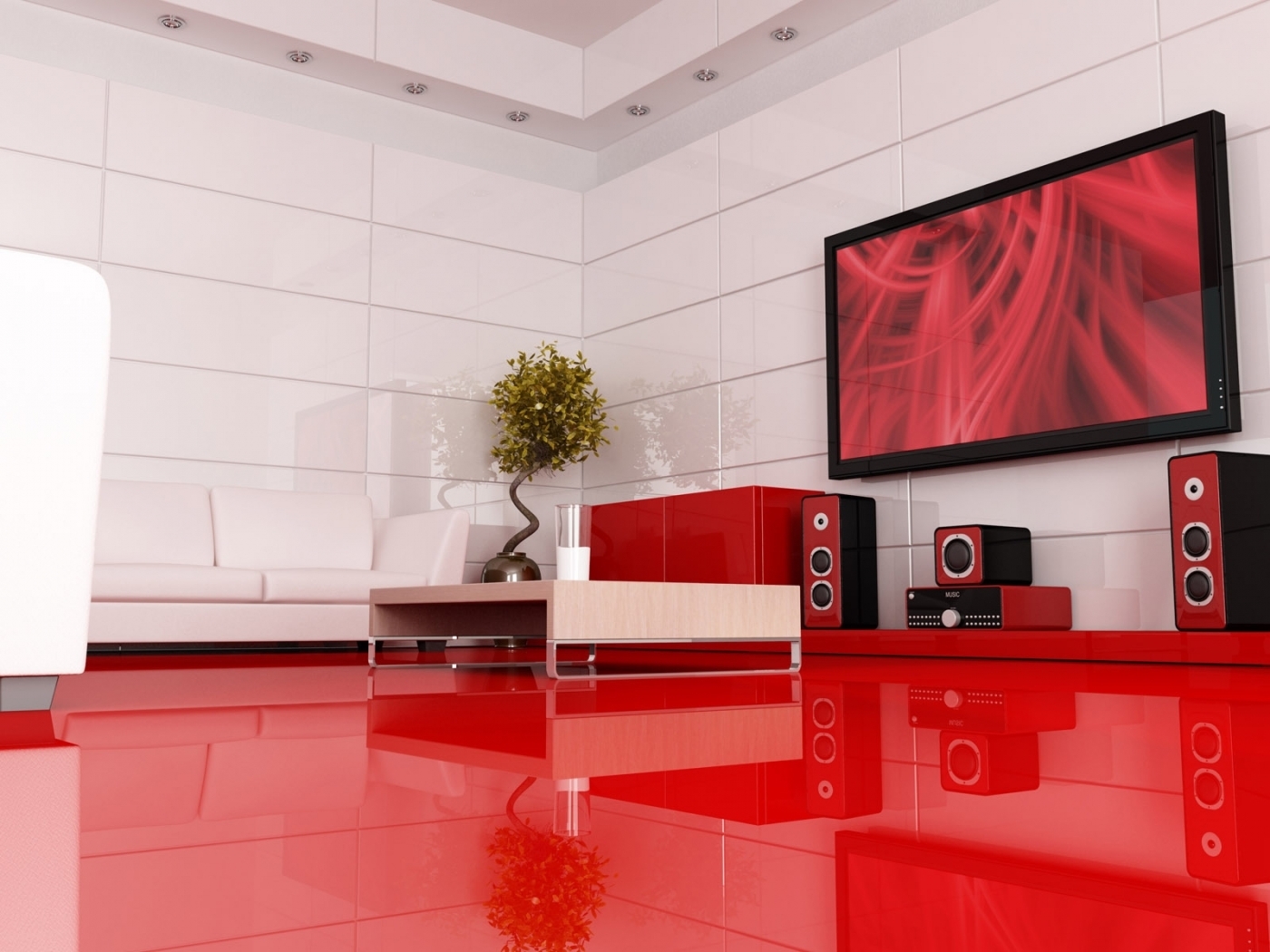 houses, interior, landscape, red QHD