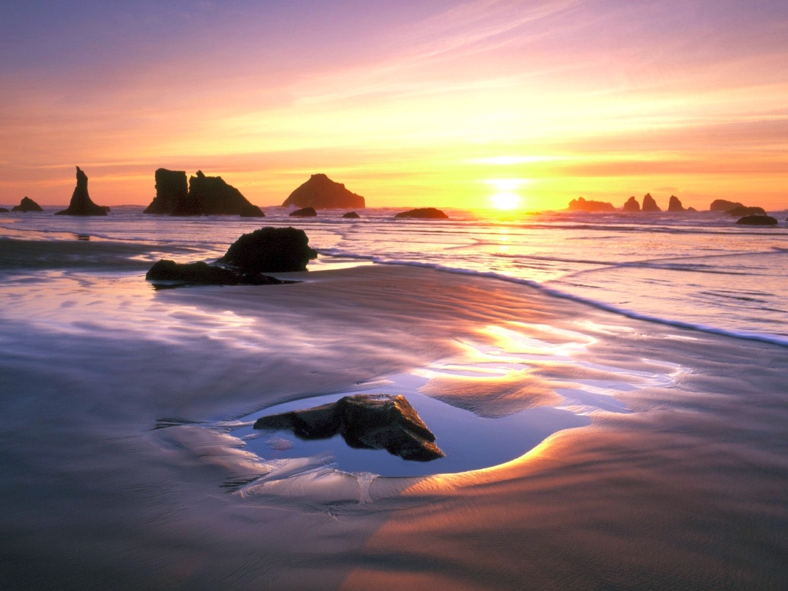 PCデスクトップに風景, 日没, サン, 海, ビーチ画像を無料でダウンロード