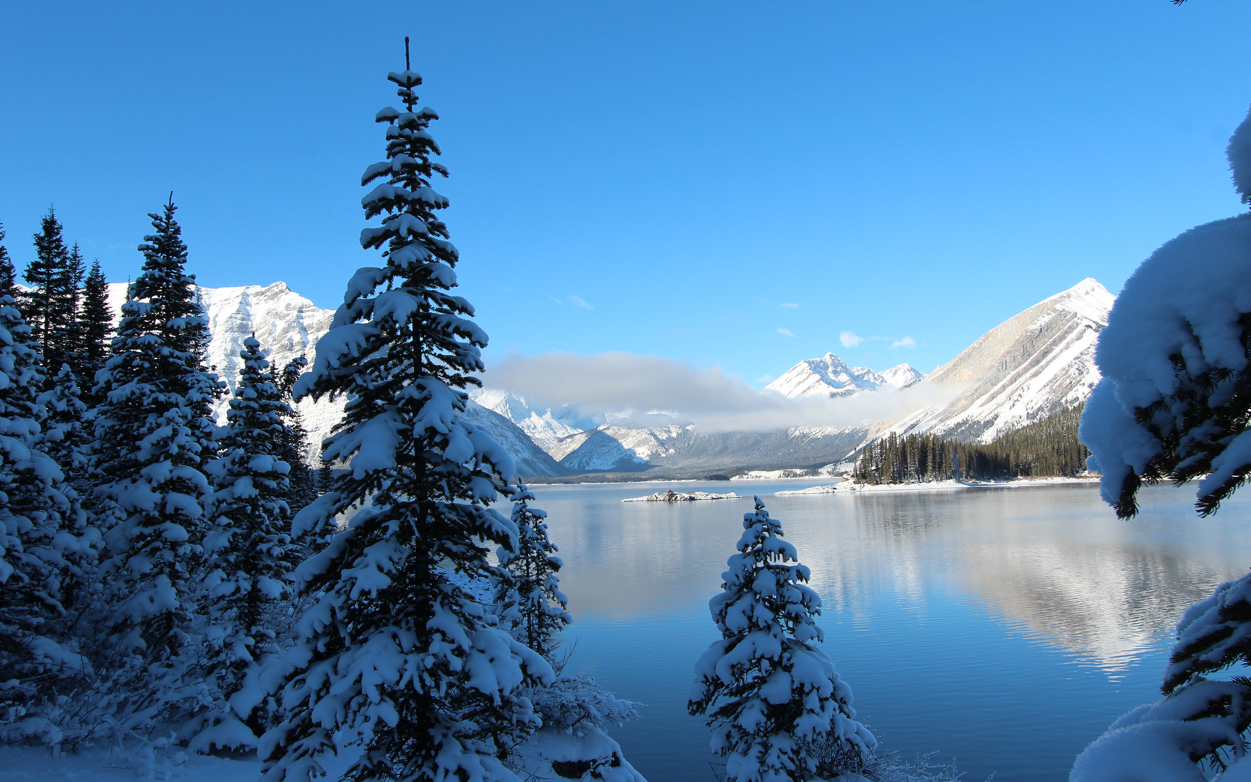 Download mobile wallpaper Landscape, Winter, Snow, Mountain, Lake, Tree, Earth for free.