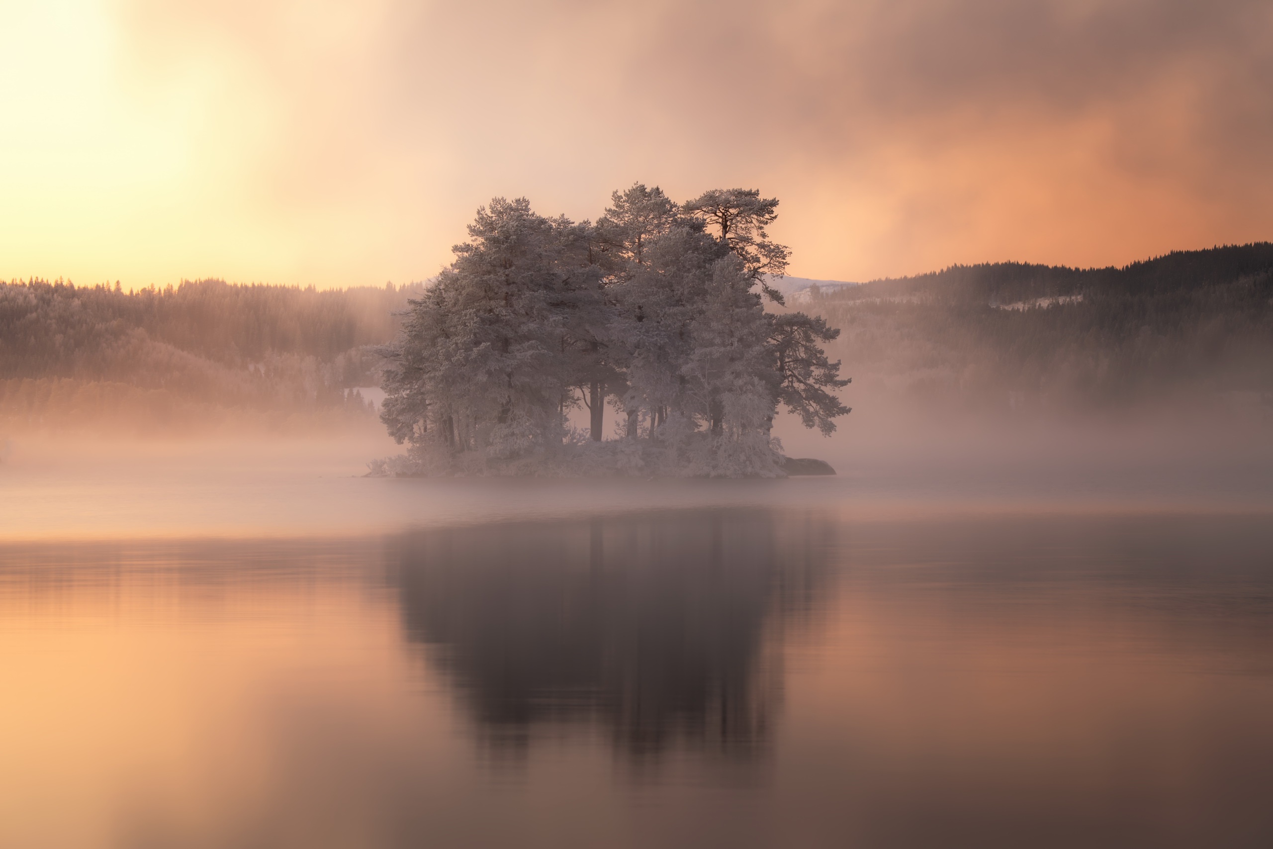 Descarga gratuita de fondo de pantalla para móvil de Invierno, Naturaleza, Lago, Niebla, Tierra/naturaleza, Reflejo.