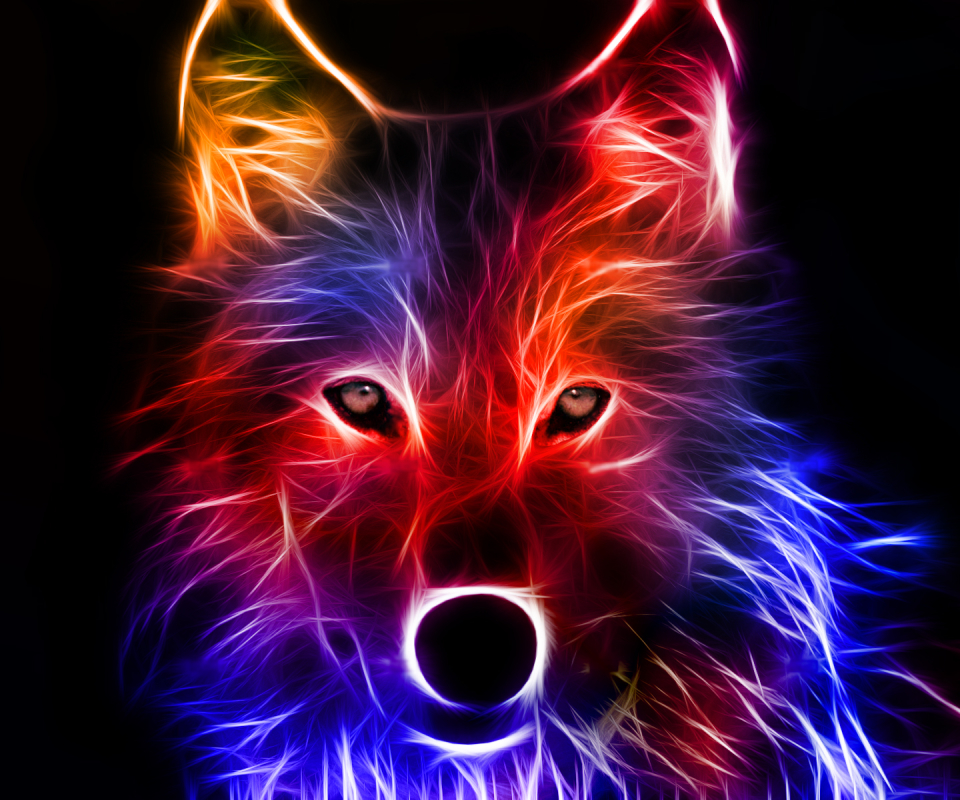 無料モバイル壁紙動物, オオカミ, フラクタル, 狼, カラフルをダウンロードします。
