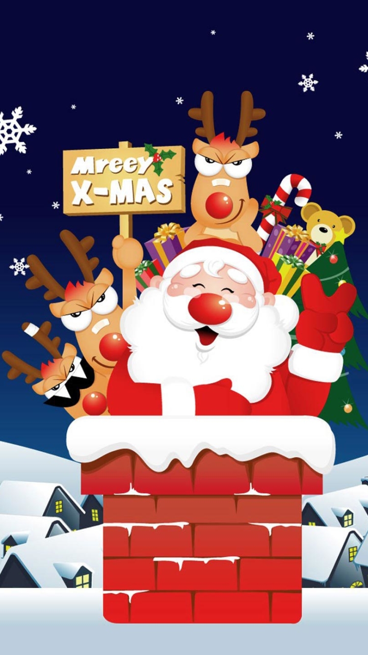 Handy-Wallpaper Humor, Feiertage, Weihnachtsmann, Weihnachten, Frohe Weihnachten, Rentier kostenlos herunterladen.