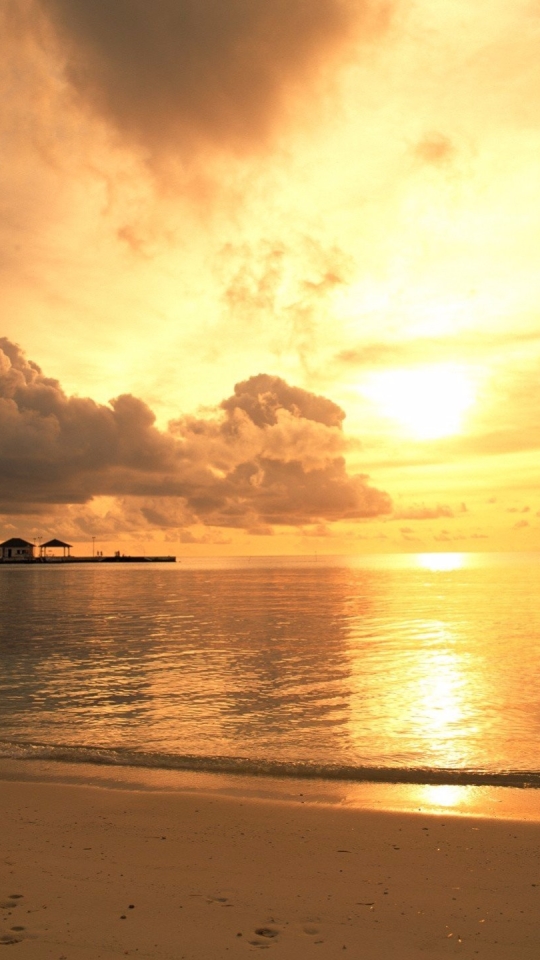 Download mobile wallpaper Sunset, Sea, Beach, Horizon, Ocean, Earth, Cloud for free.