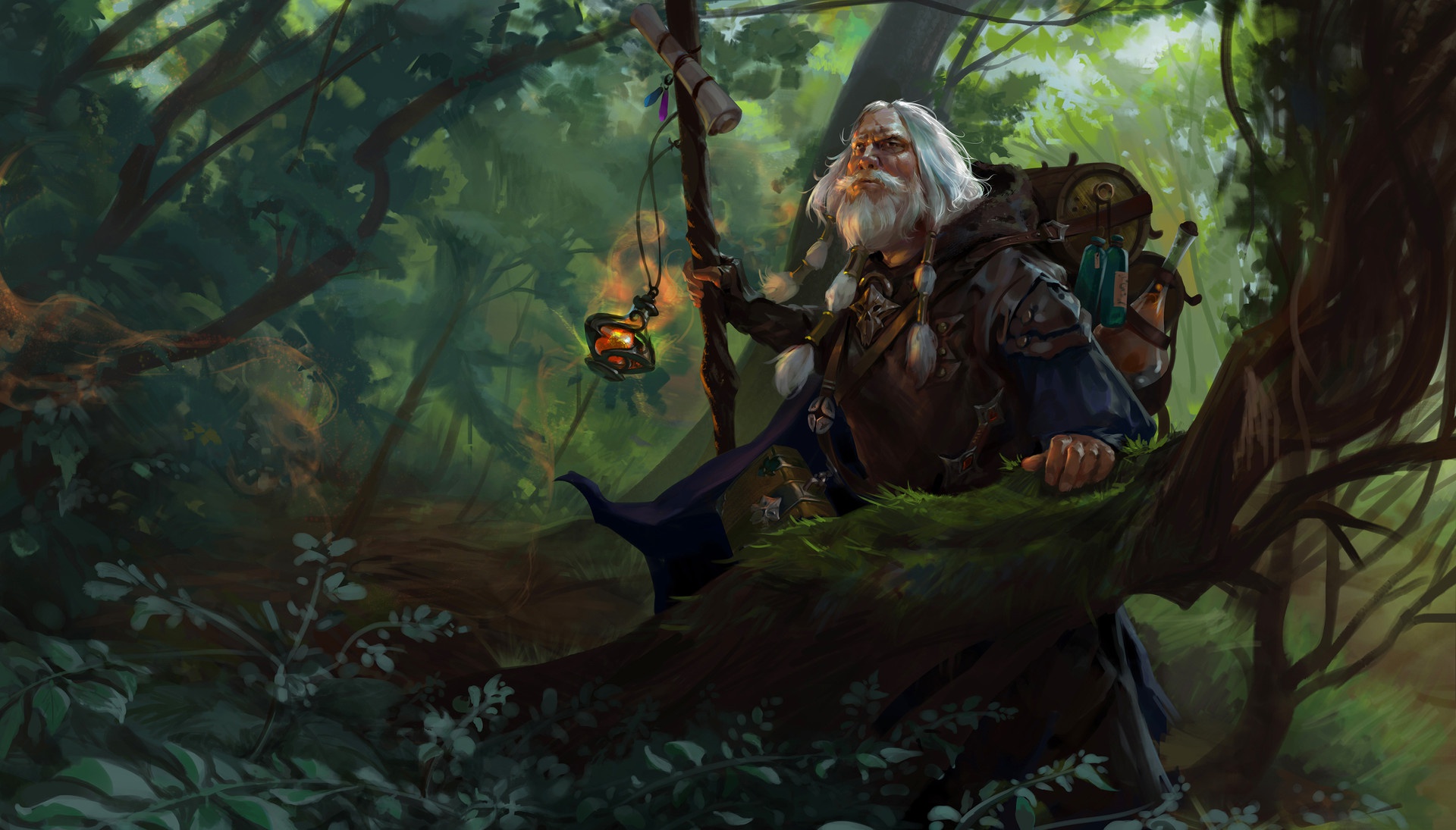 Download mobile wallpaper Fantasy, Forest, Beard, Wizard, White Hair for free.