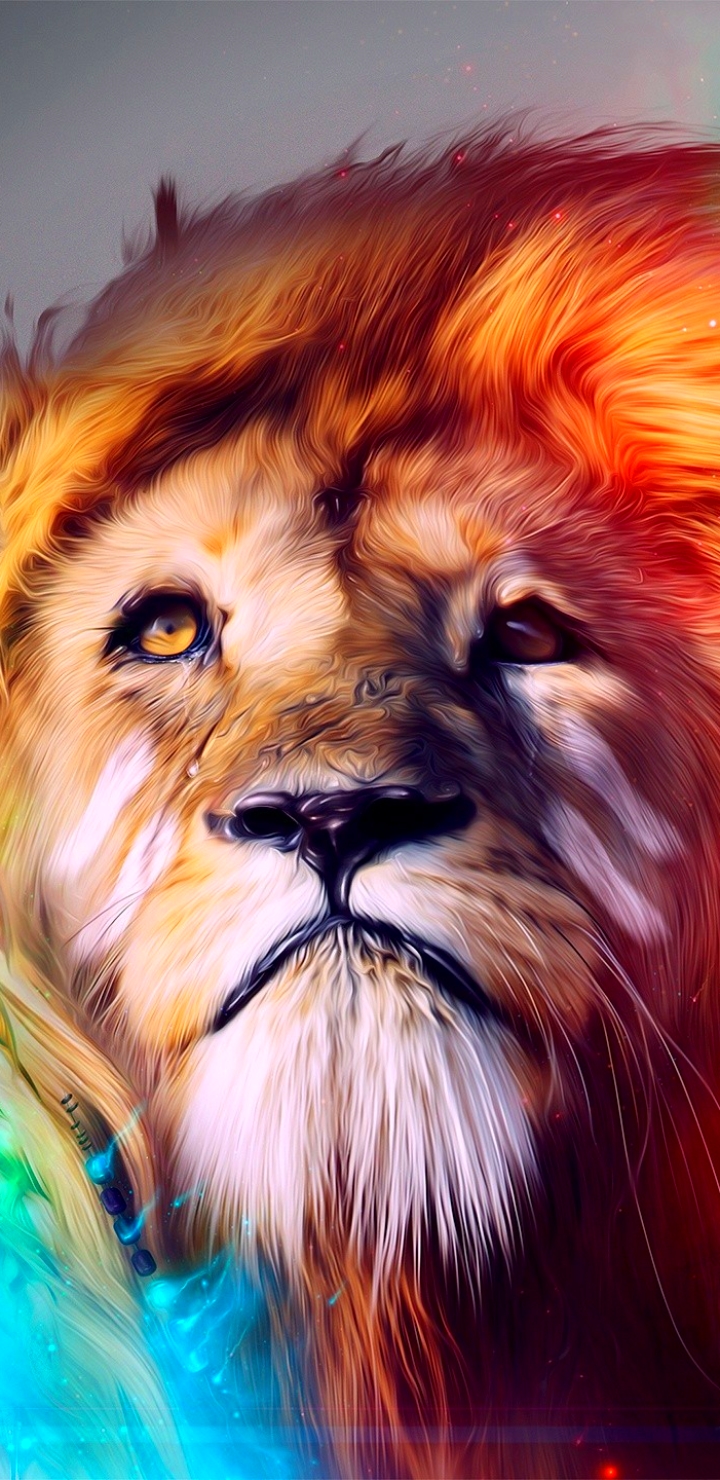 Download mobile wallpaper Cats, Lion, Animal, Colorful for free.