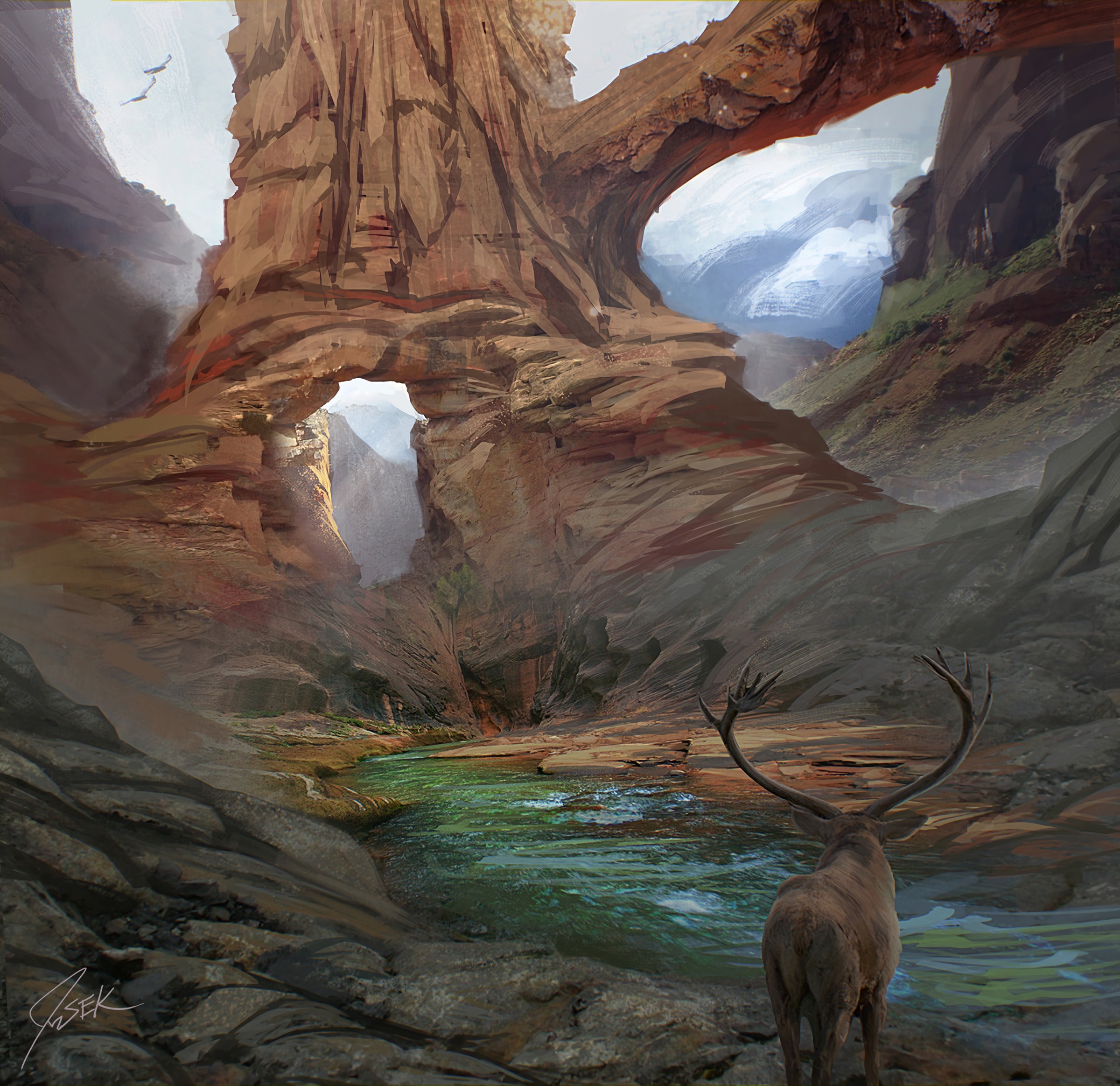Download mobile wallpaper Horns, Deer, Art, Landscape, Fantasy for free.