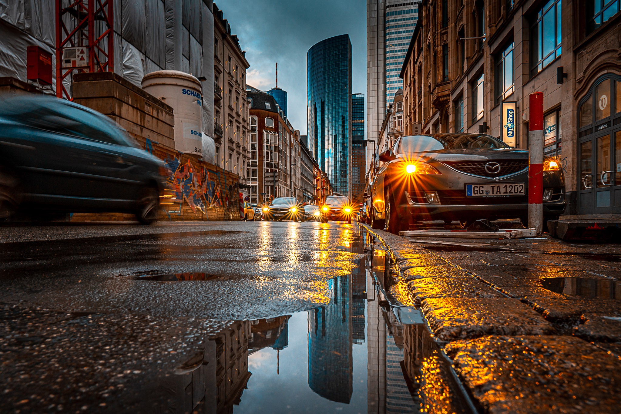 Download mobile wallpaper Cities, Building, Road, Car, Germany, Frankfurt, Man Made for free.