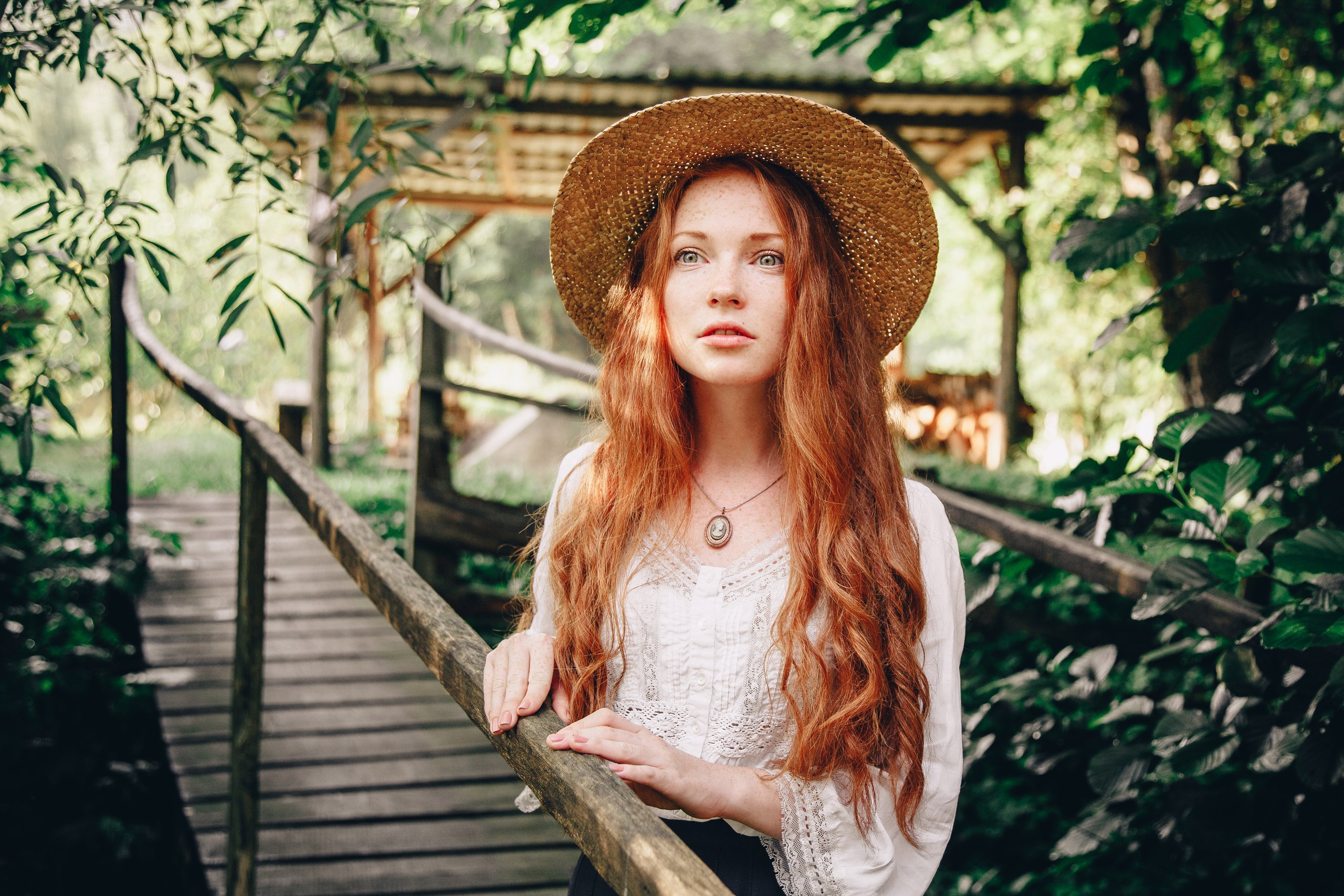 Download mobile wallpaper Redhead, Hat, Model, Women, Freckles, Long Hair, Depth Of Field for free.