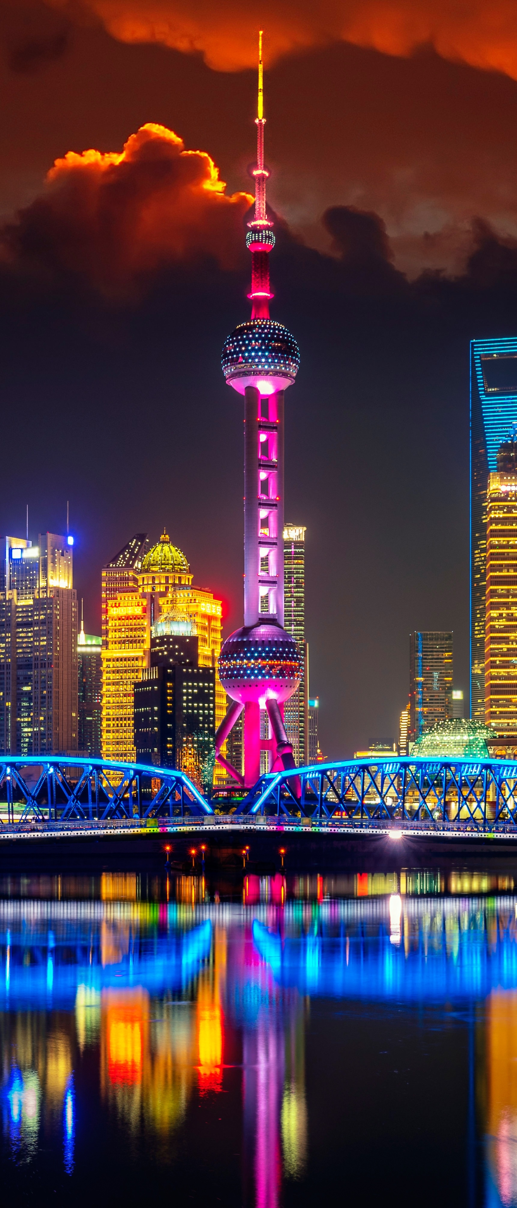 Download mobile wallpaper Cities, Night, City, Skyscraper, Building, China, Shanghai, Man Made, Oriental Pearl Tower for free.