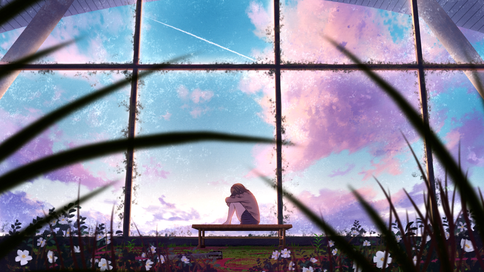 Download mobile wallpaper Anime, Flower, Girl, Cloud for free.