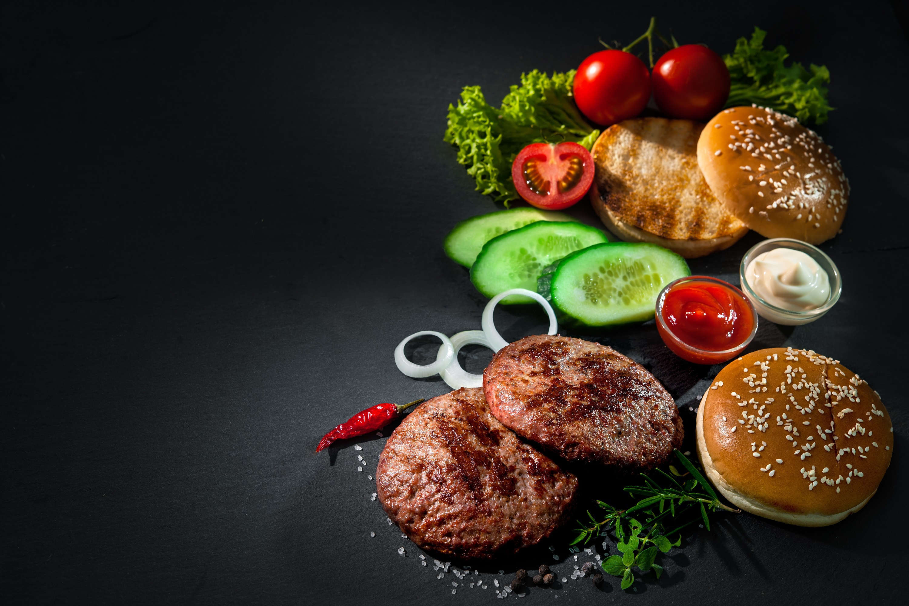 Laden Sie das Fleisch, Hamburger, Brot, Nahrungsmittel-Bild kostenlos auf Ihren PC-Desktop herunter