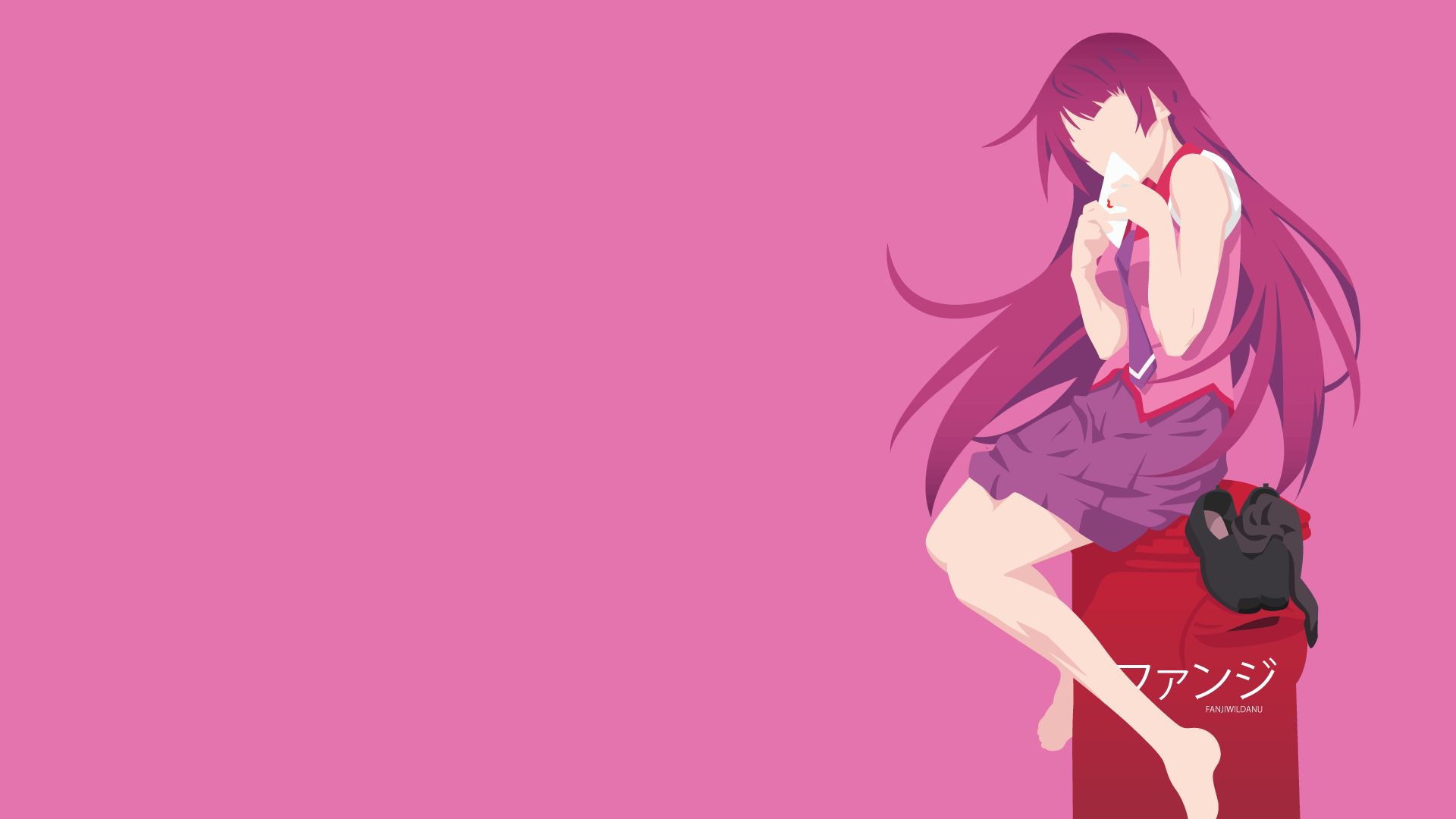 Download mobile wallpaper Anime, Skirt, Tie, Minimalist, Monogatari (Series), Purple Hair, Hitagi Senjōgahara for free.
