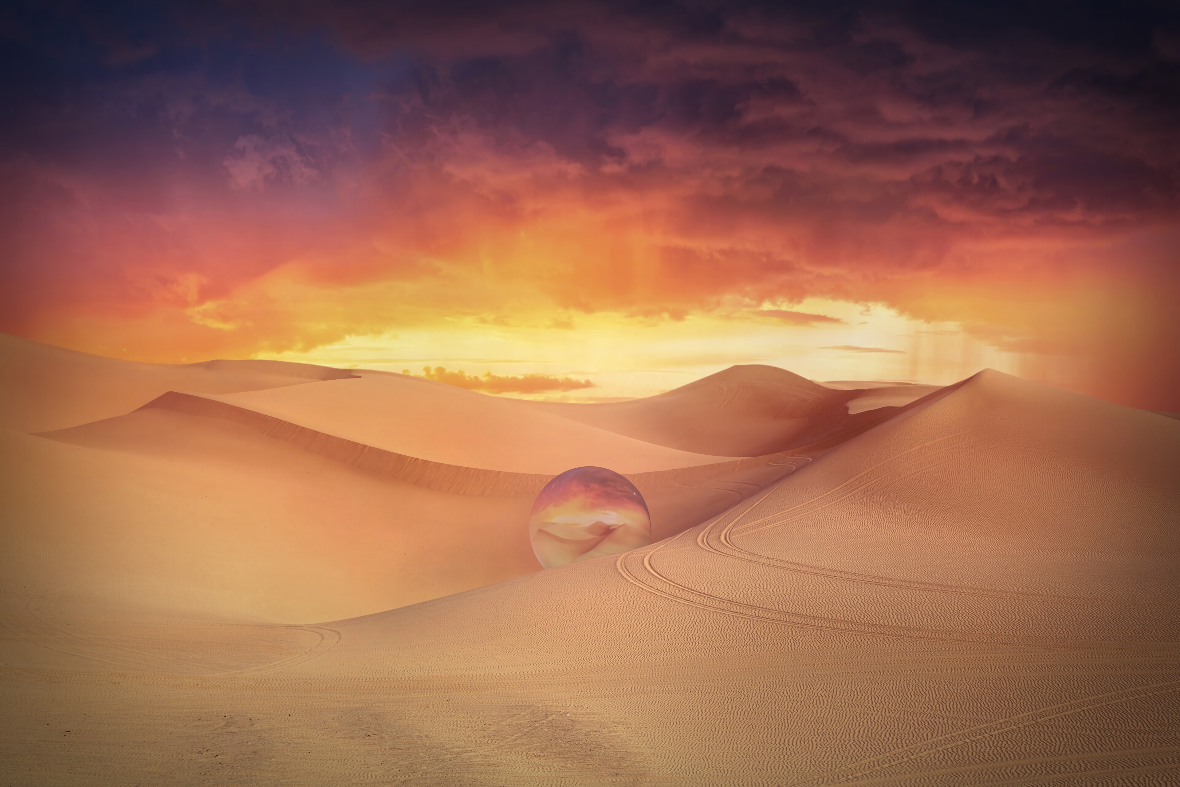 crystal ball, clouds, sand, desert, miscellanea, miscellaneous, dunes, links