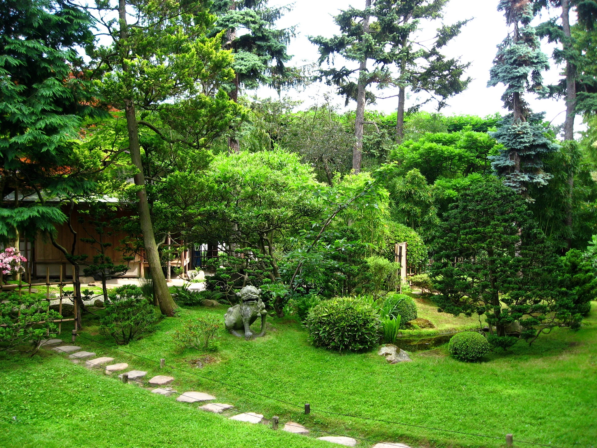 garden, lawn, nature, stones, green, statue, track 4K Ultra