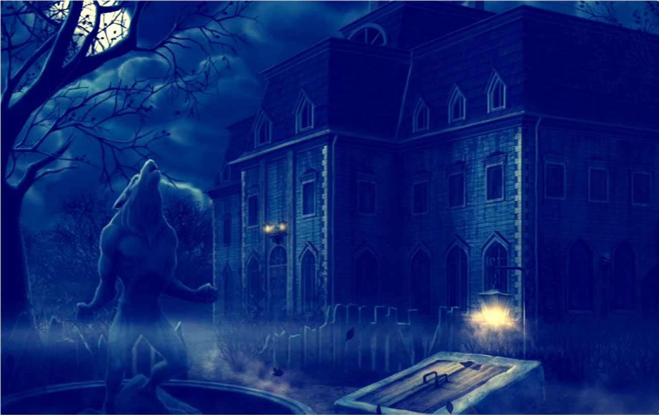 Free download wallpaper Night, Moon, Dark, House, Wolf on your PC desktop