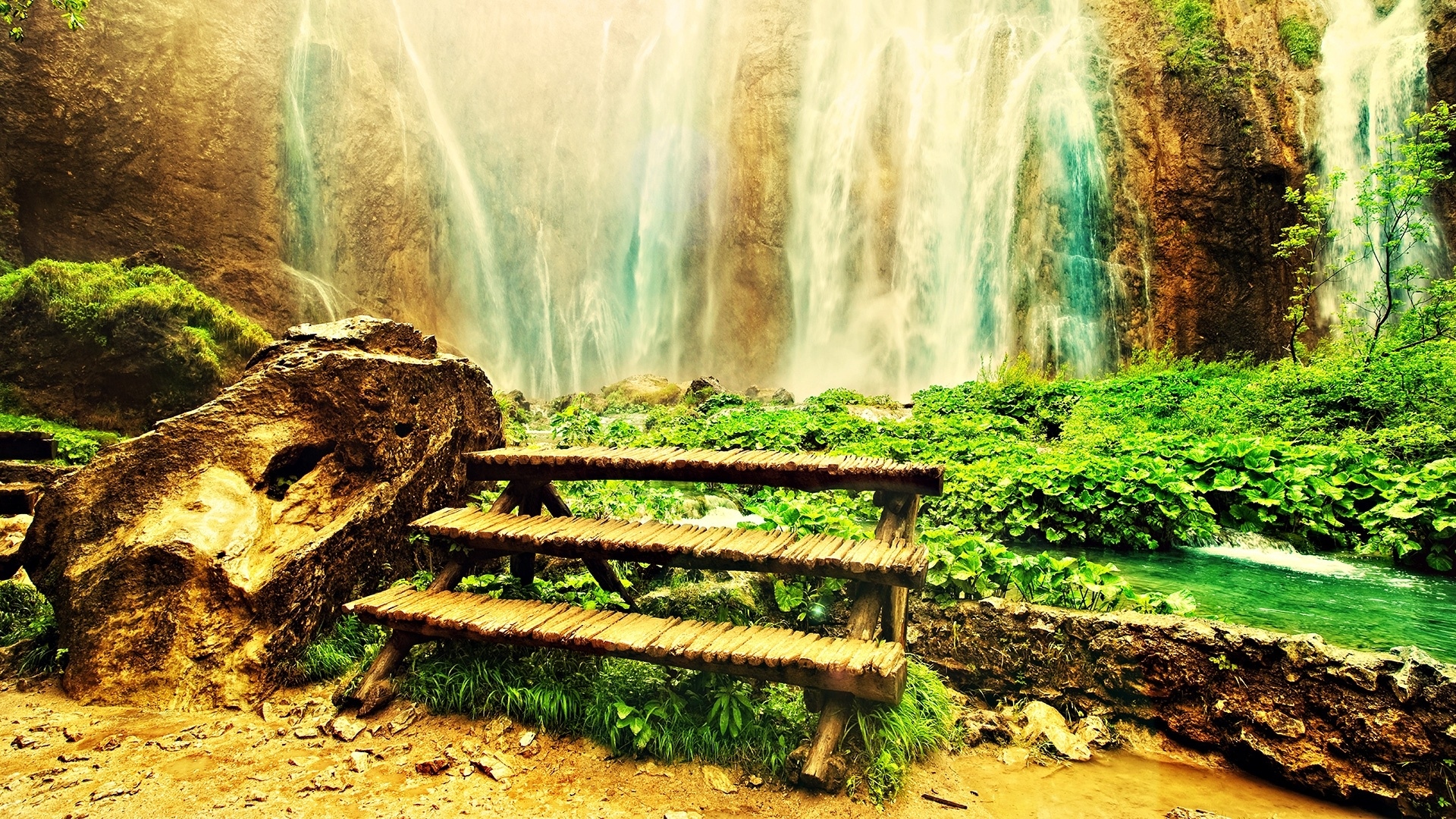 Free download wallpaper Nature, Water, Waterfall, Stairs, Man Made on your PC desktop