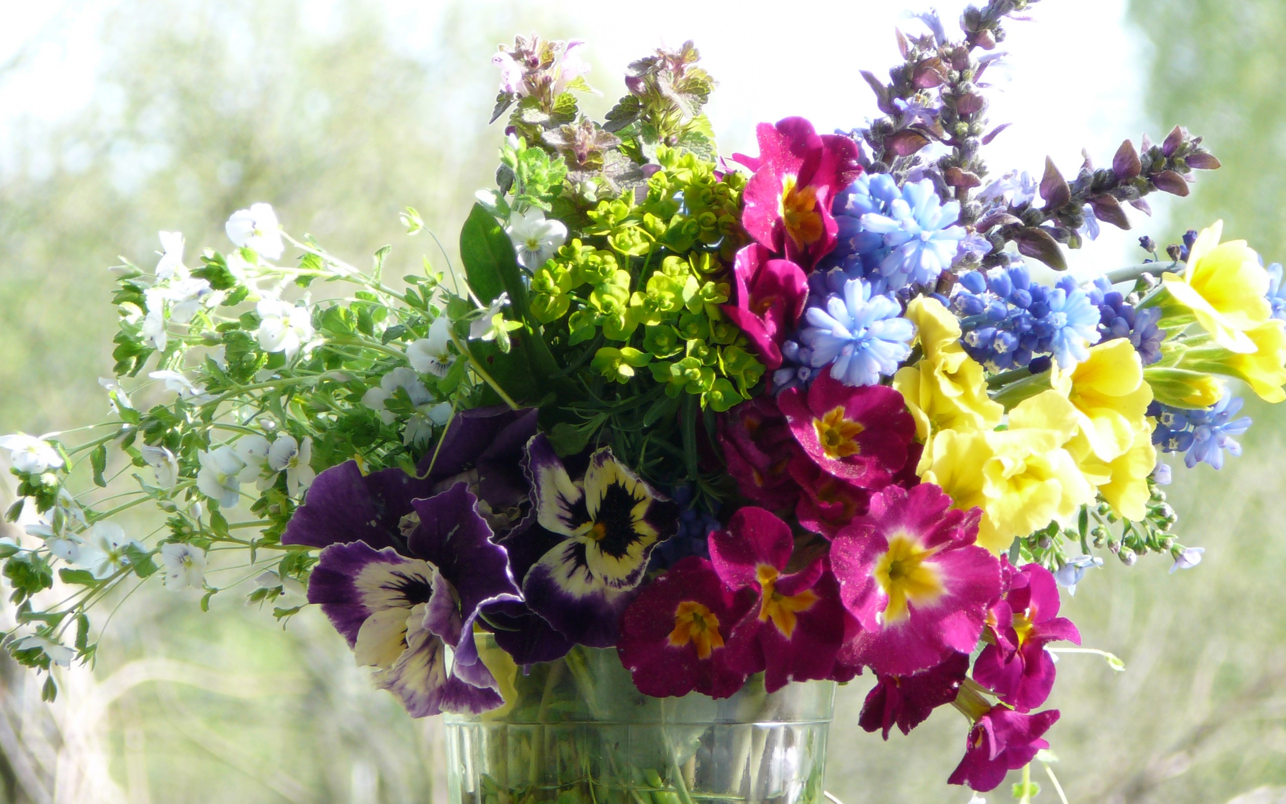 Download mobile wallpaper Flower, Vase, Yellow Flower, White Flower, Purple Flower, Man Made, Blue Flower for free.