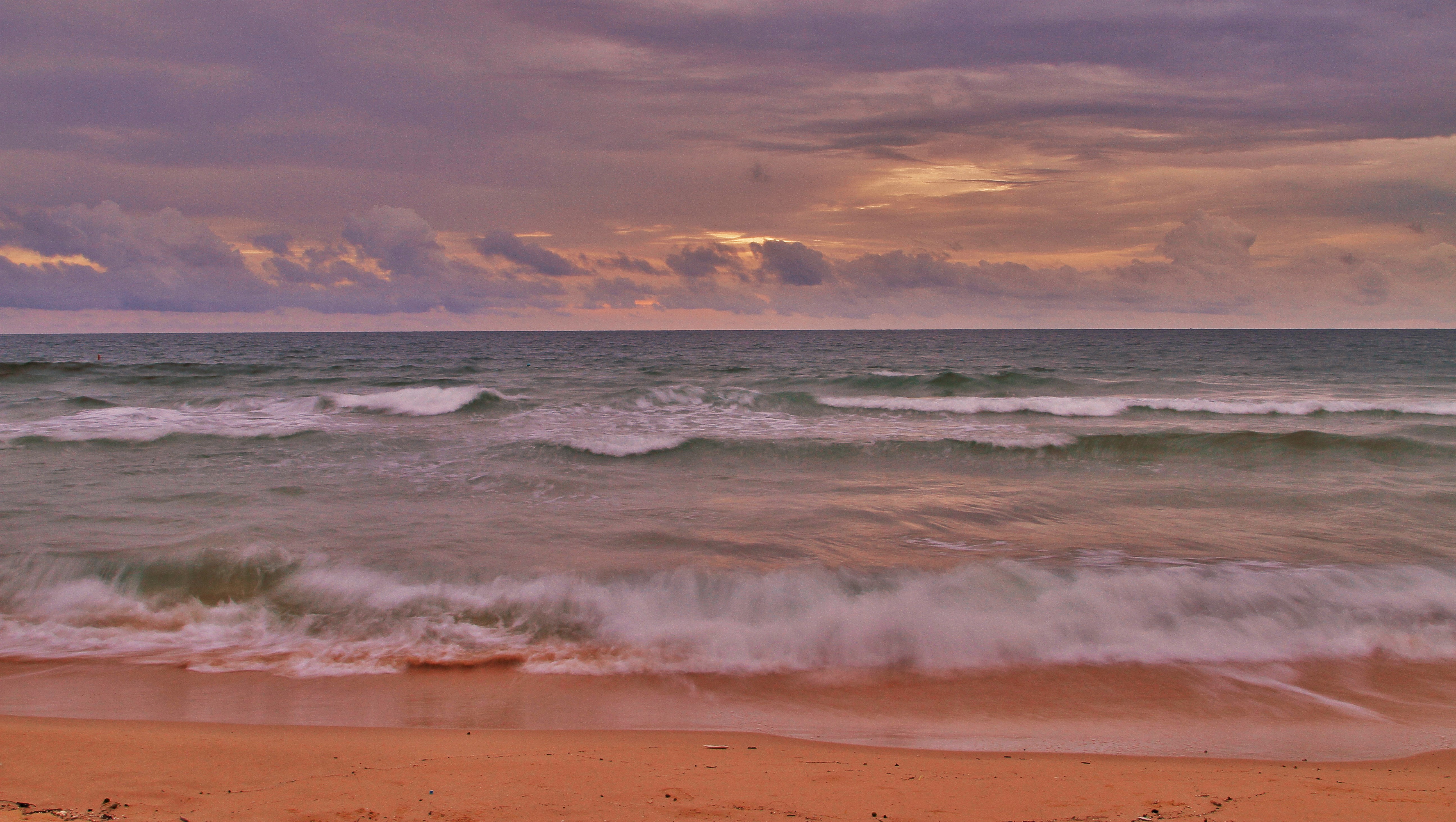 Download mobile wallpaper Sunset, Beach, Horizon, Ocean, Earth, Wave for free.