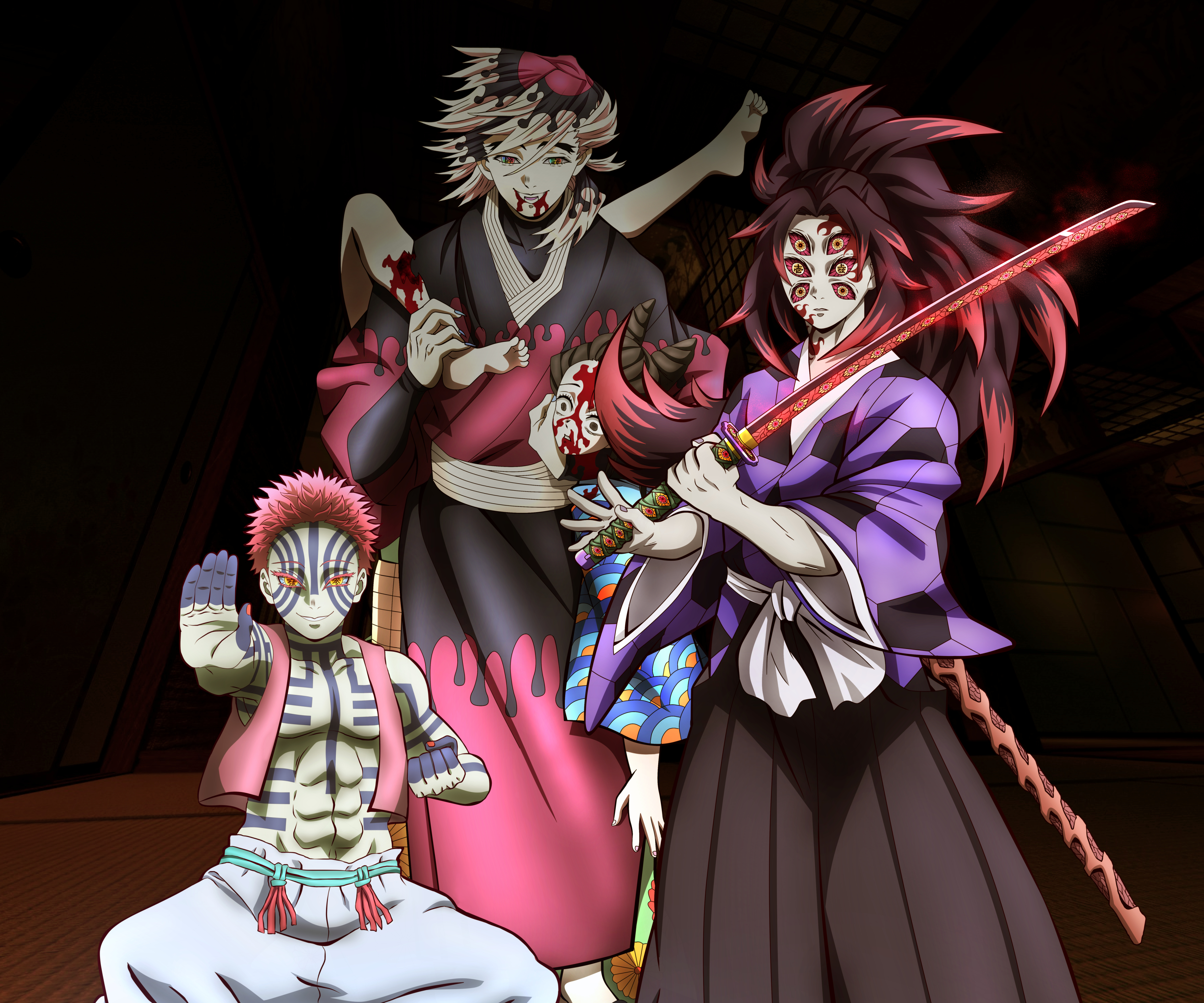 kokushibo (demon slayer), akaza (demon slayer: kimetsu no yaiba), anime, demon slayer: kimetsu no yaiba