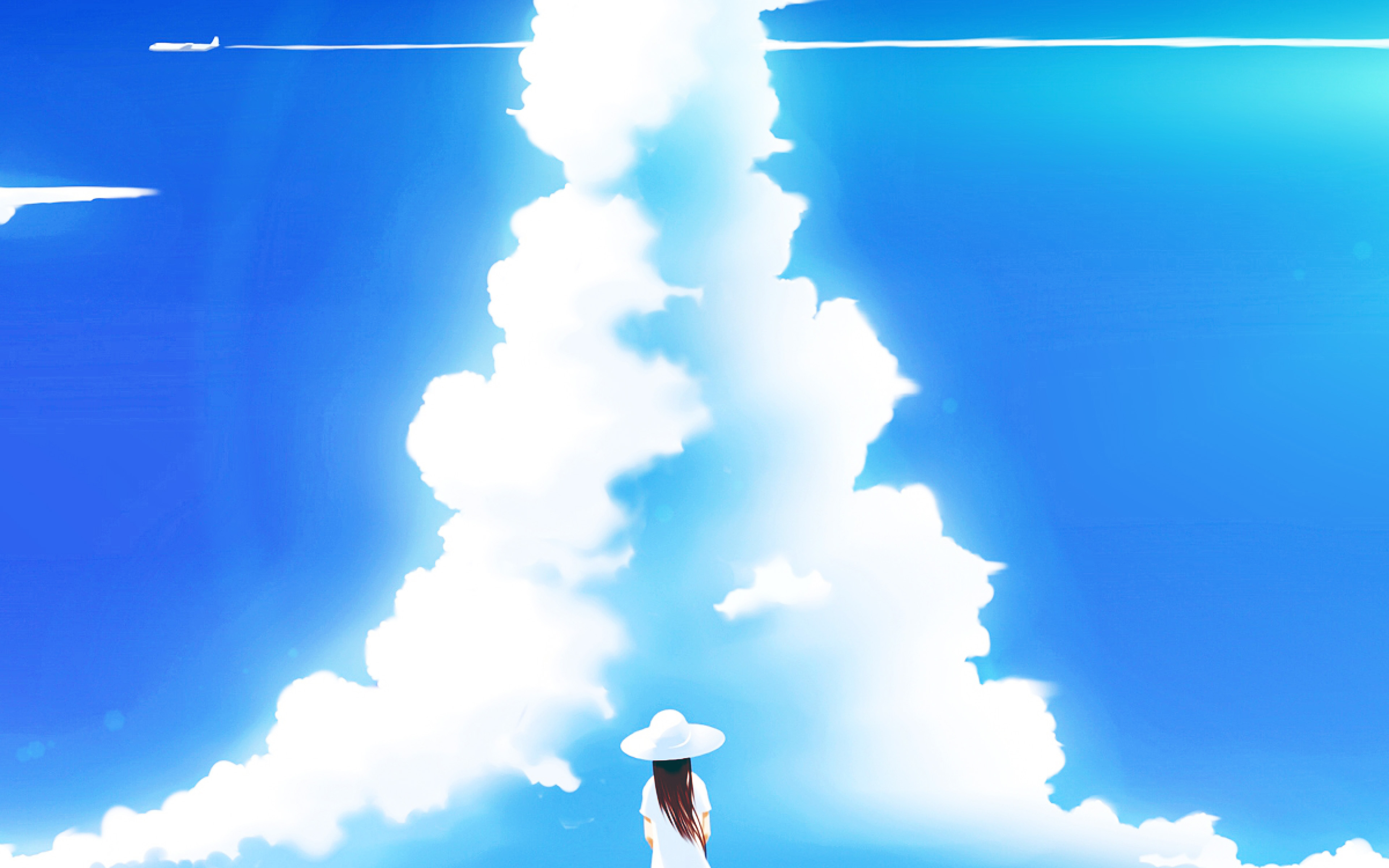 Free download wallpaper Anime, Sky, Cloud, Hat, Original, Long Hair on your PC desktop