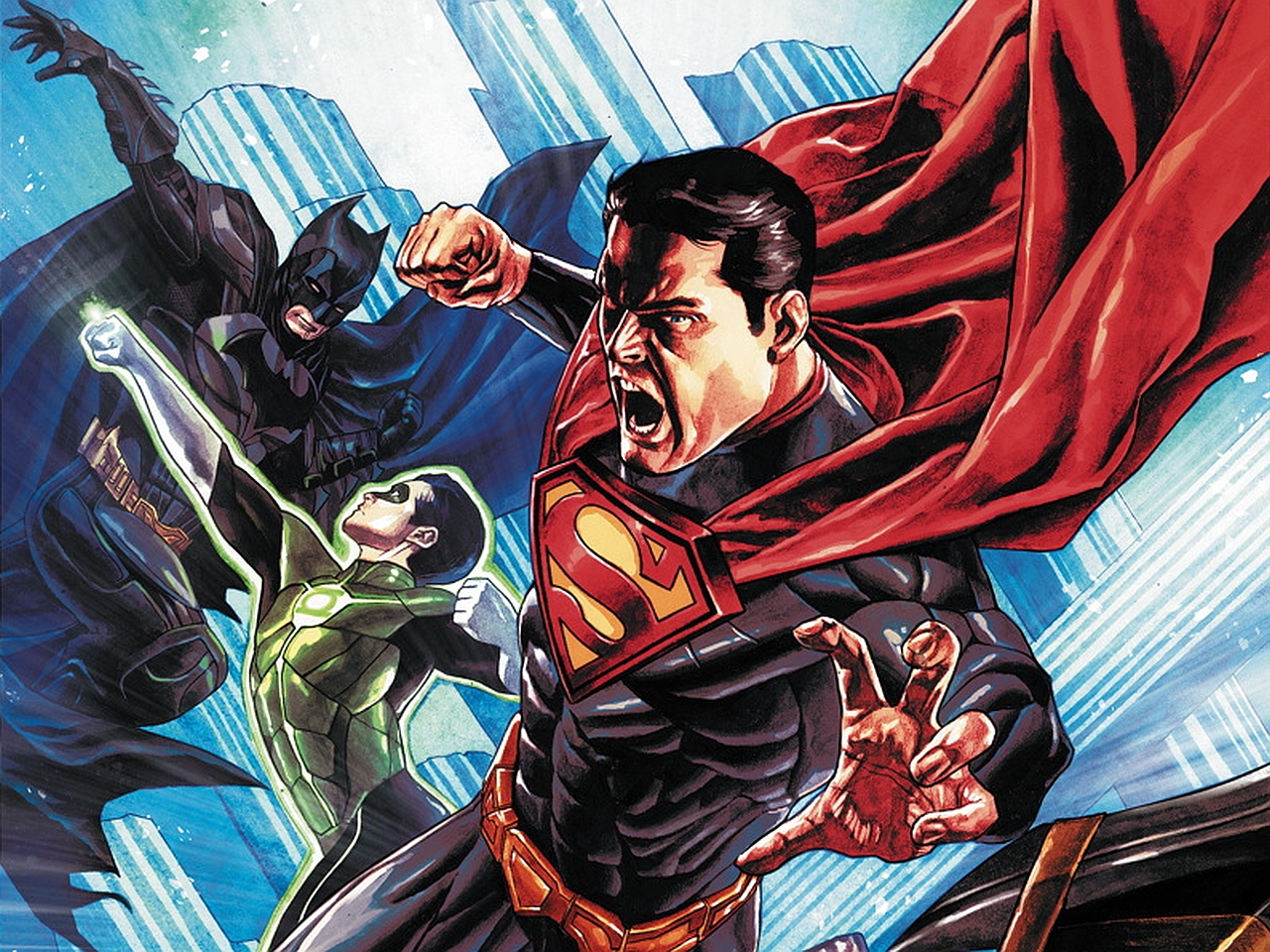 Скачать обои бесплатно Комиксы, Бэтмен, Супермен, Зеленый Фонарь, Несправедливые Боги Среди Нас картинка на рабочий стол ПК