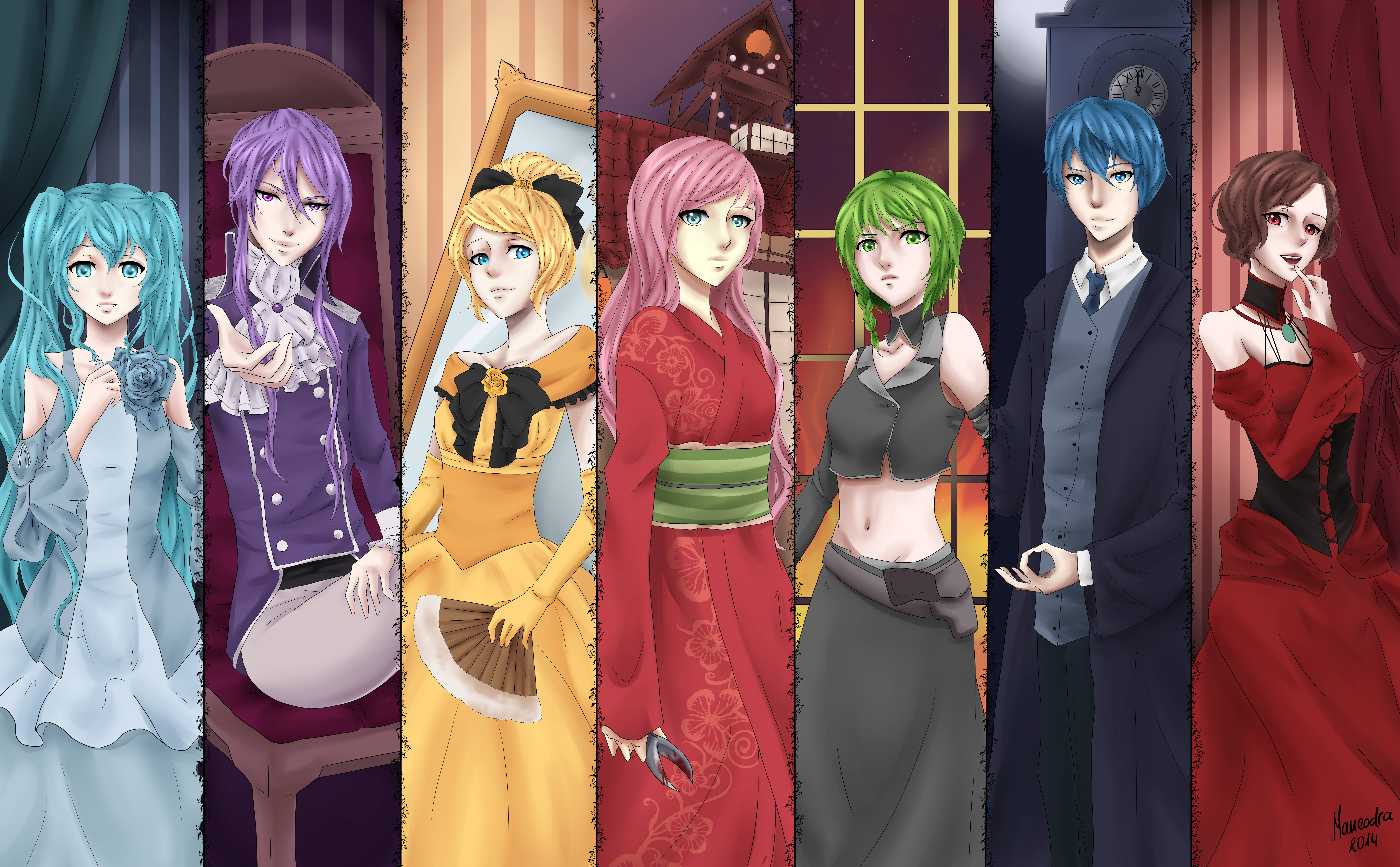 Baixar papel de parede para celular de Anime, Vocaloid, Hatsune Miku, Luka Megurine, Rin Kagamine, Gumi (Vocaloide), Kaito (Vocaloide), Meiko (Vocaloid), Kamui Gakupo gratuito.