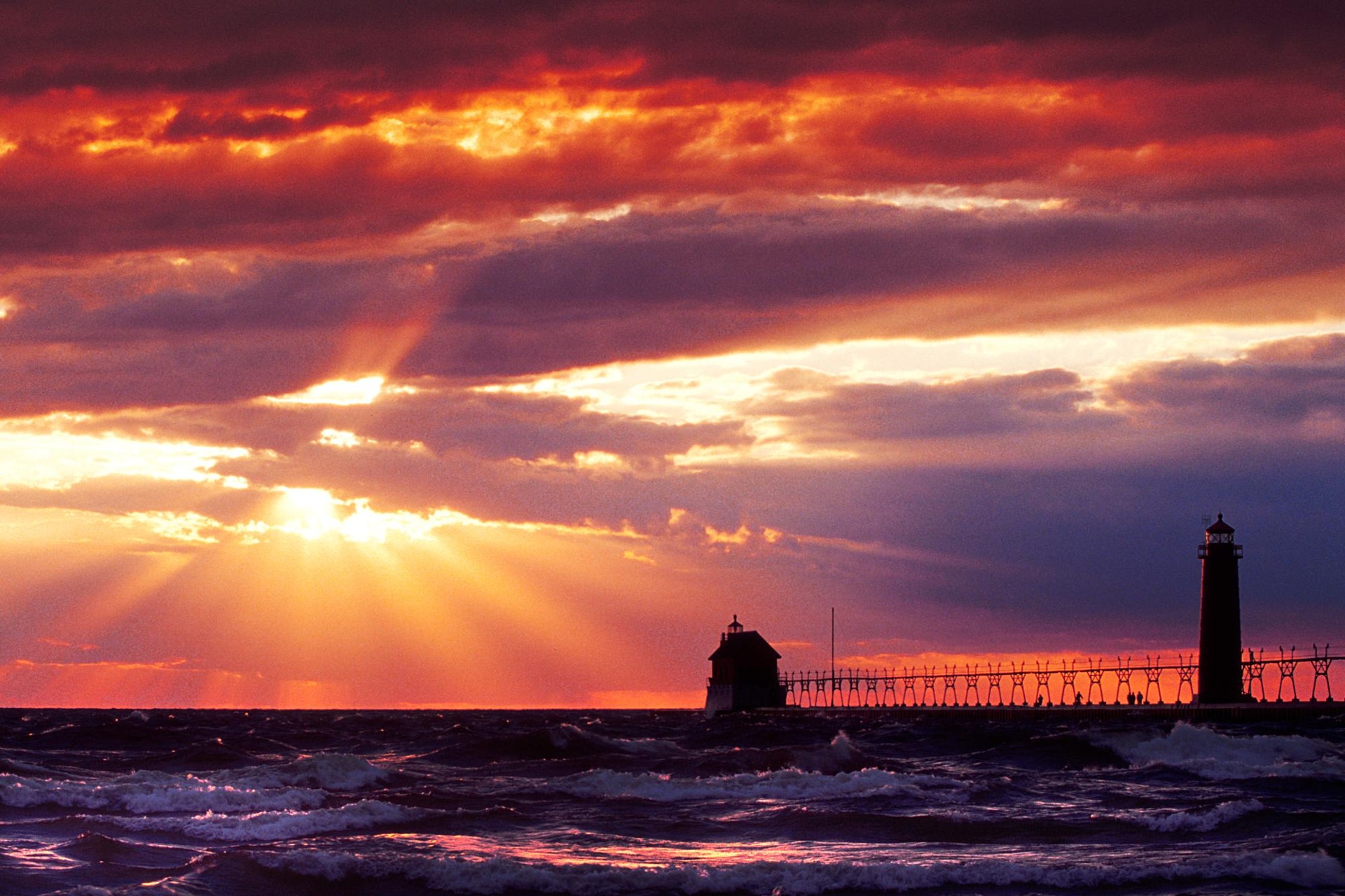 Download mobile wallpaper Sunset, Sea, Horizon, Ocean, Lighthouse, Man Made for free.