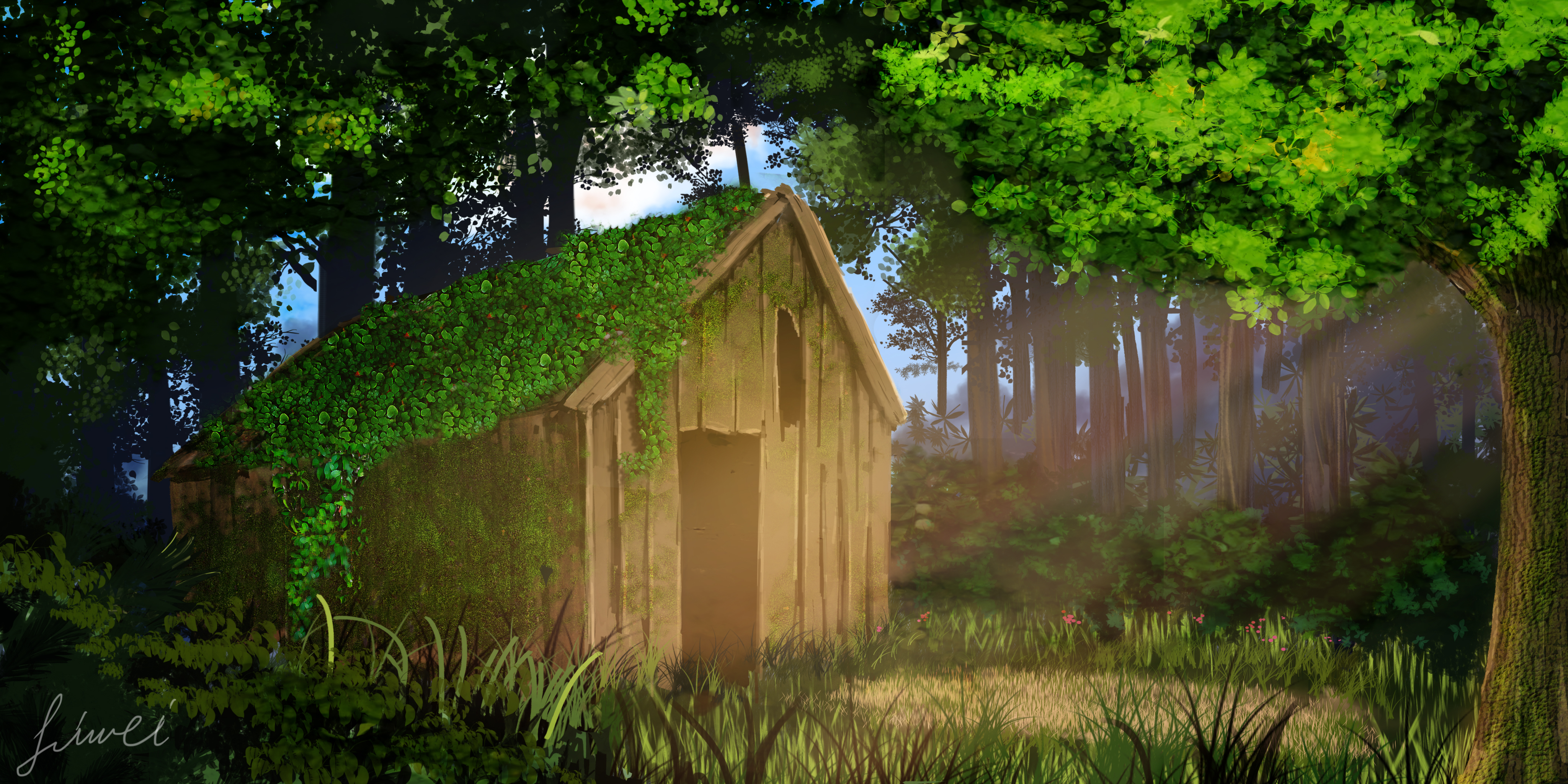 Download mobile wallpaper Anime, Building, Tree, Hut for free.