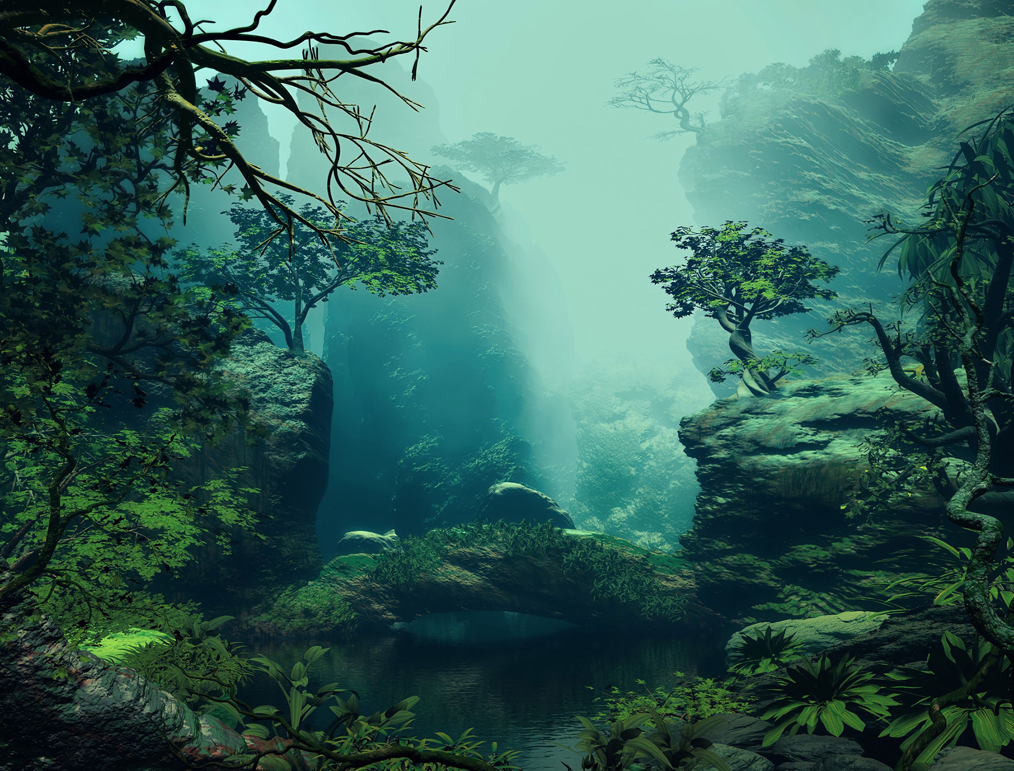 forest, art, landscape, trees Panoramic Wallpaper