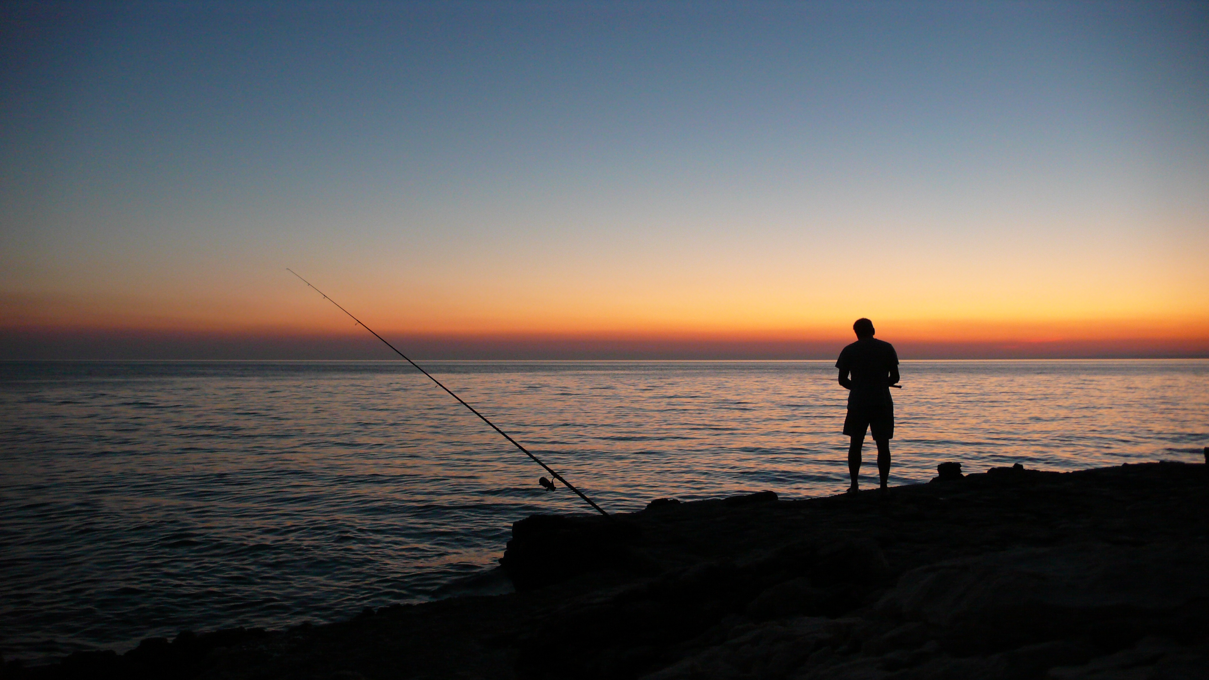 797497壁紙のダウンロード写真撮影, 漁師, 釣り竿, 釣り, 地平線, 海洋, シルエット, 日没-スクリーンセーバーと写真を無料で
