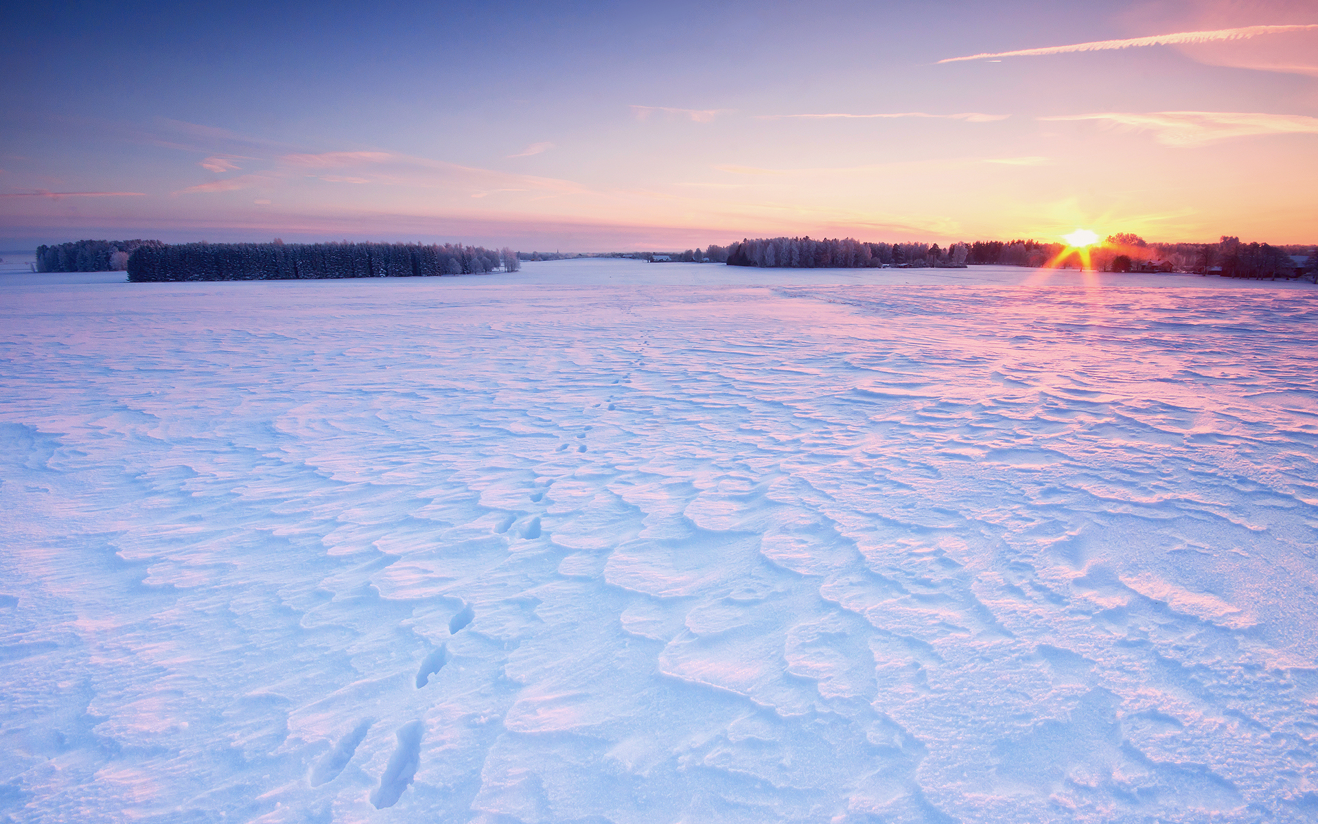 Handy-Wallpaper Landschaft, Winter, Schnee, Sunset kostenlos herunterladen.