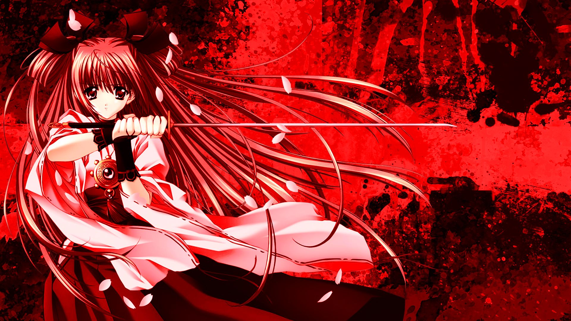 Download mobile wallpaper Anime, Sword, Original, Red Eyes, Long Hair, Red Hair, Woman Warrior for free.