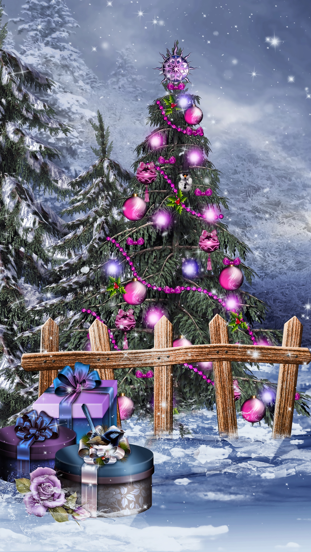 Download mobile wallpaper Snow, Forest, Christmas, Holiday, Gift, Christmas Tree for free.