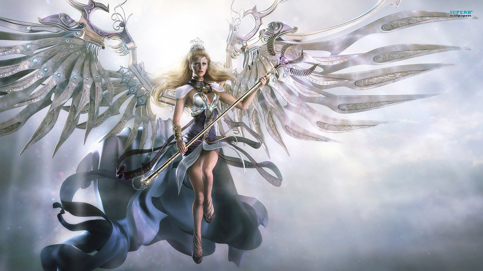 Download mobile wallpaper Fantasy, Angel, Wings, Warrior, Weapon for free.