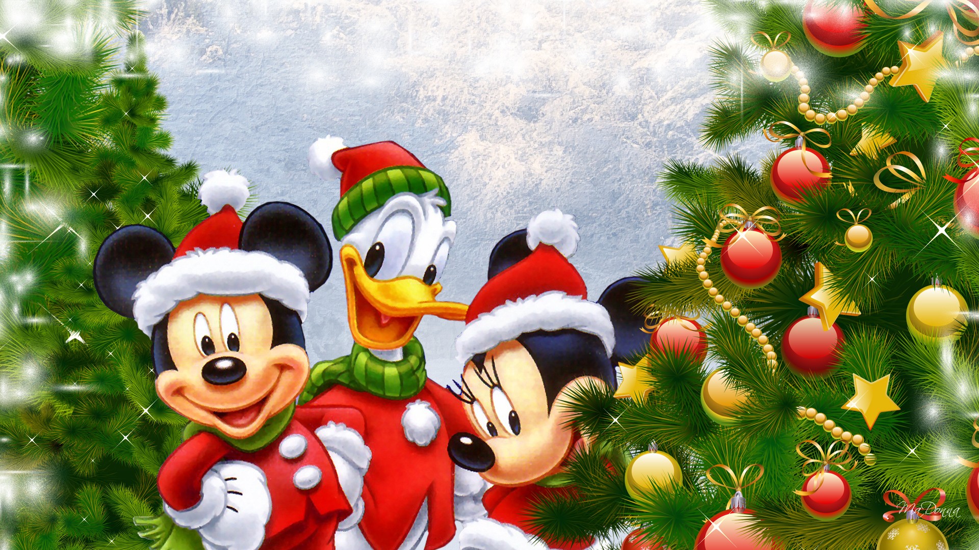 621145 Hintergrundbild herunterladen weihnachtsbaum, weihnachten, feiertage, weihnachtsschmuck, donald duck, mickey maus, minnie maus - Bildschirmschoner und Bilder kostenlos