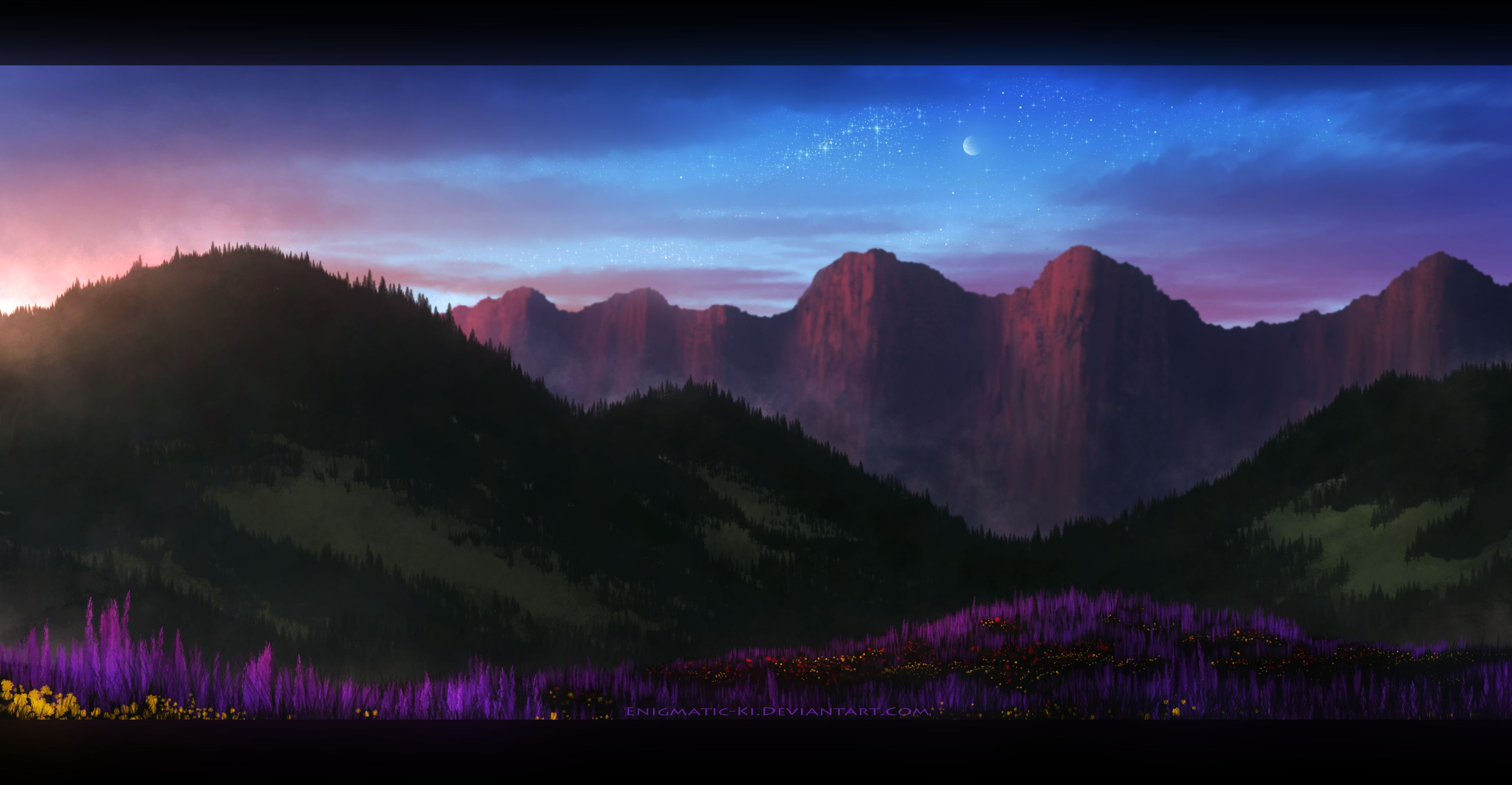 Free download wallpaper Landscape, Fantasy, Mountain, Flower, Field, Lavender on your PC desktop