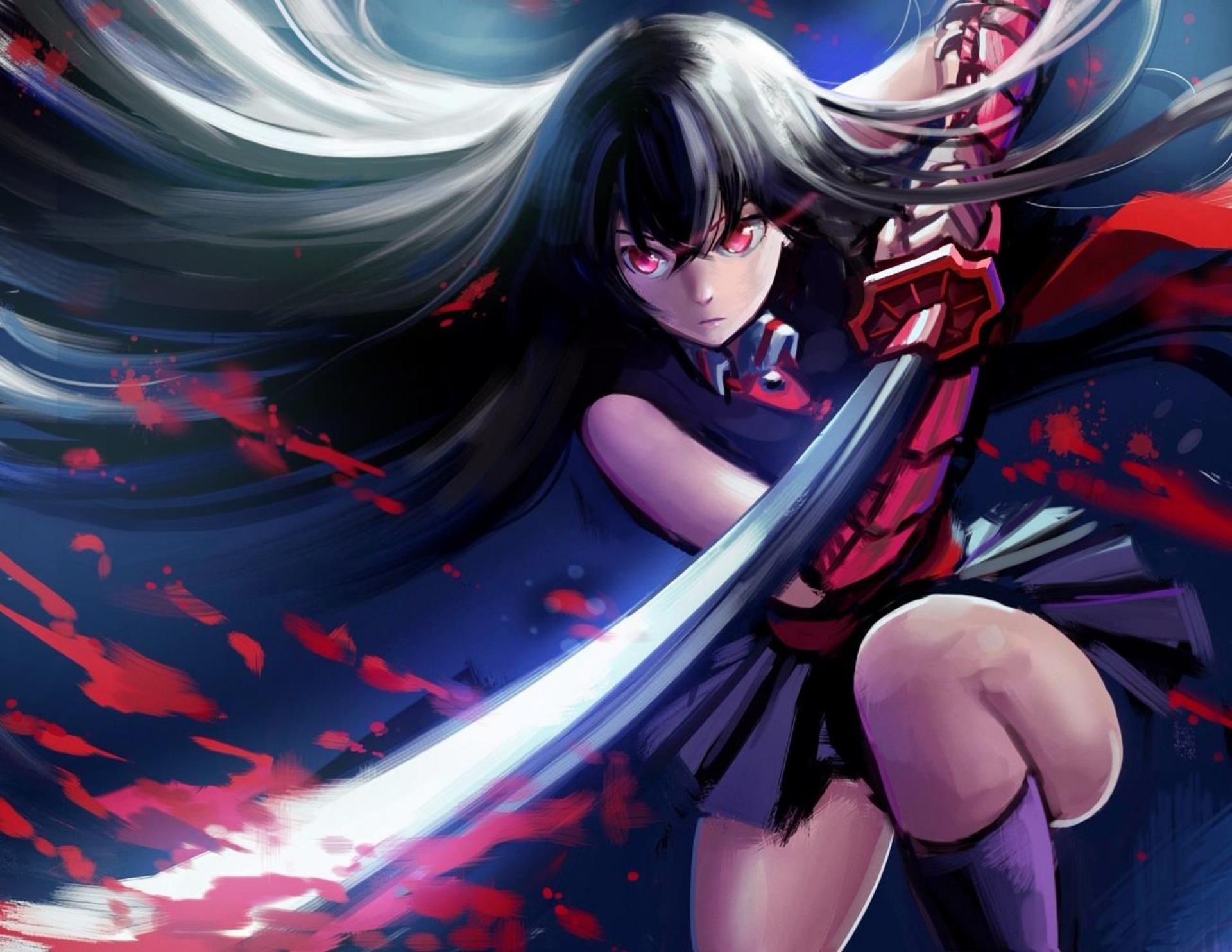 Laden Sie das Schwert, Katana, Rote Augen, Animes, Schwarzes Haar, Lange Haare, Akame (Akame Ga Kill!), Akame Ga Kill: Schwerter Der Assassinen-Bild kostenlos auf Ihren PC-Desktop herunter