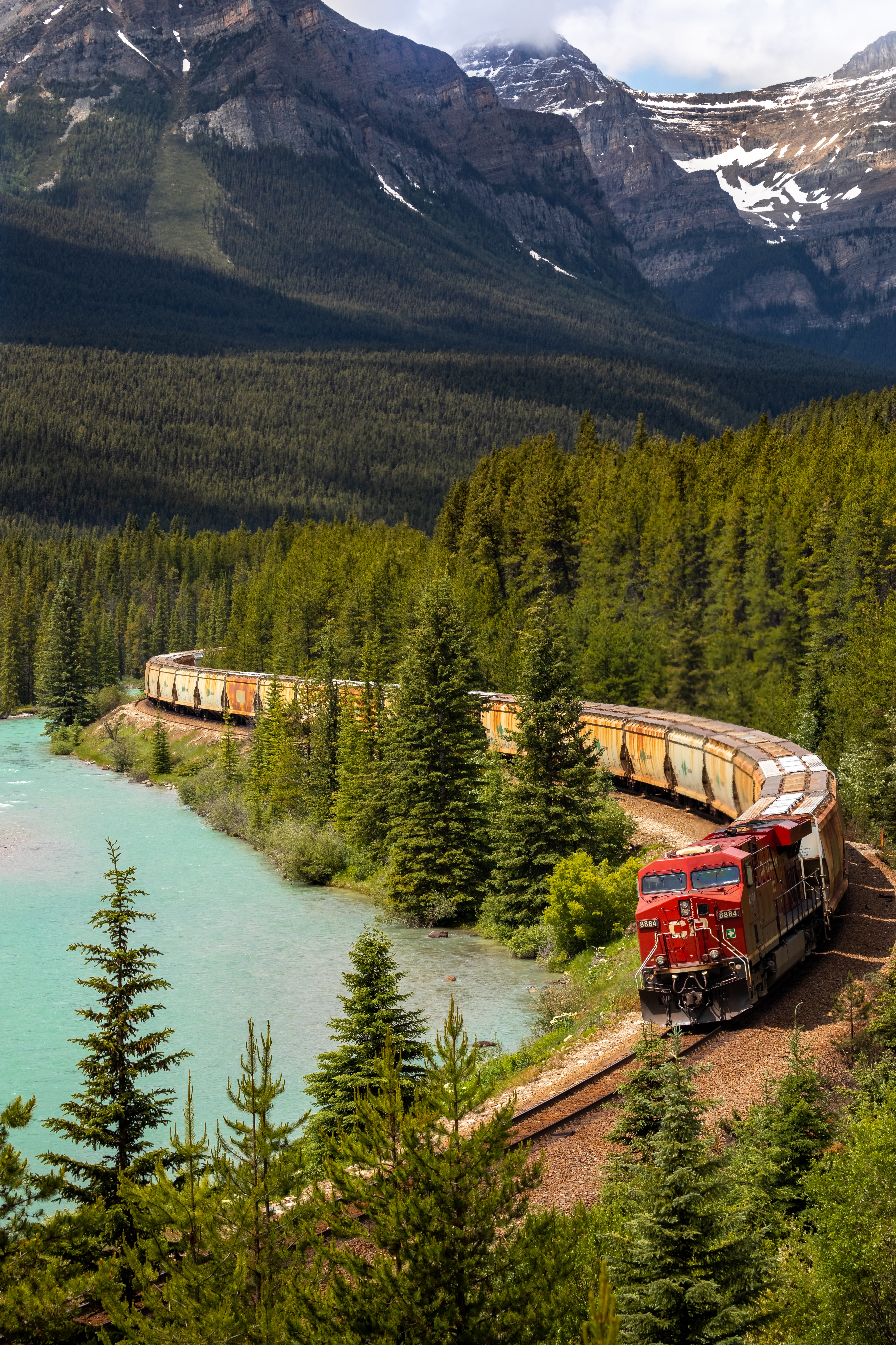 87015 скачать картинку поезд, железная дорога, природа, озеро, лес, путешествие - обои и заставки бесплатно