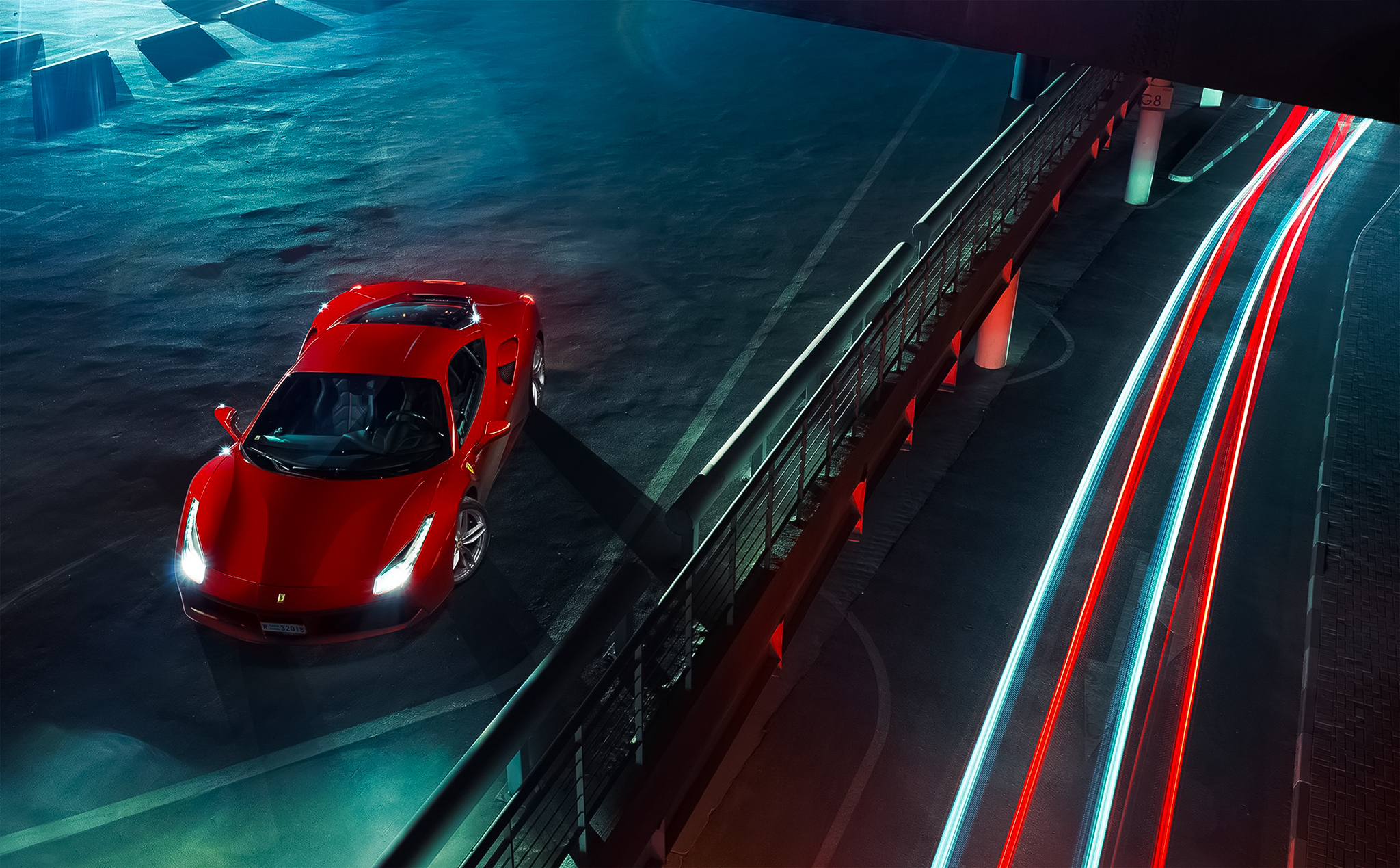 cars, ferrari, red, view from above, 488, gtb