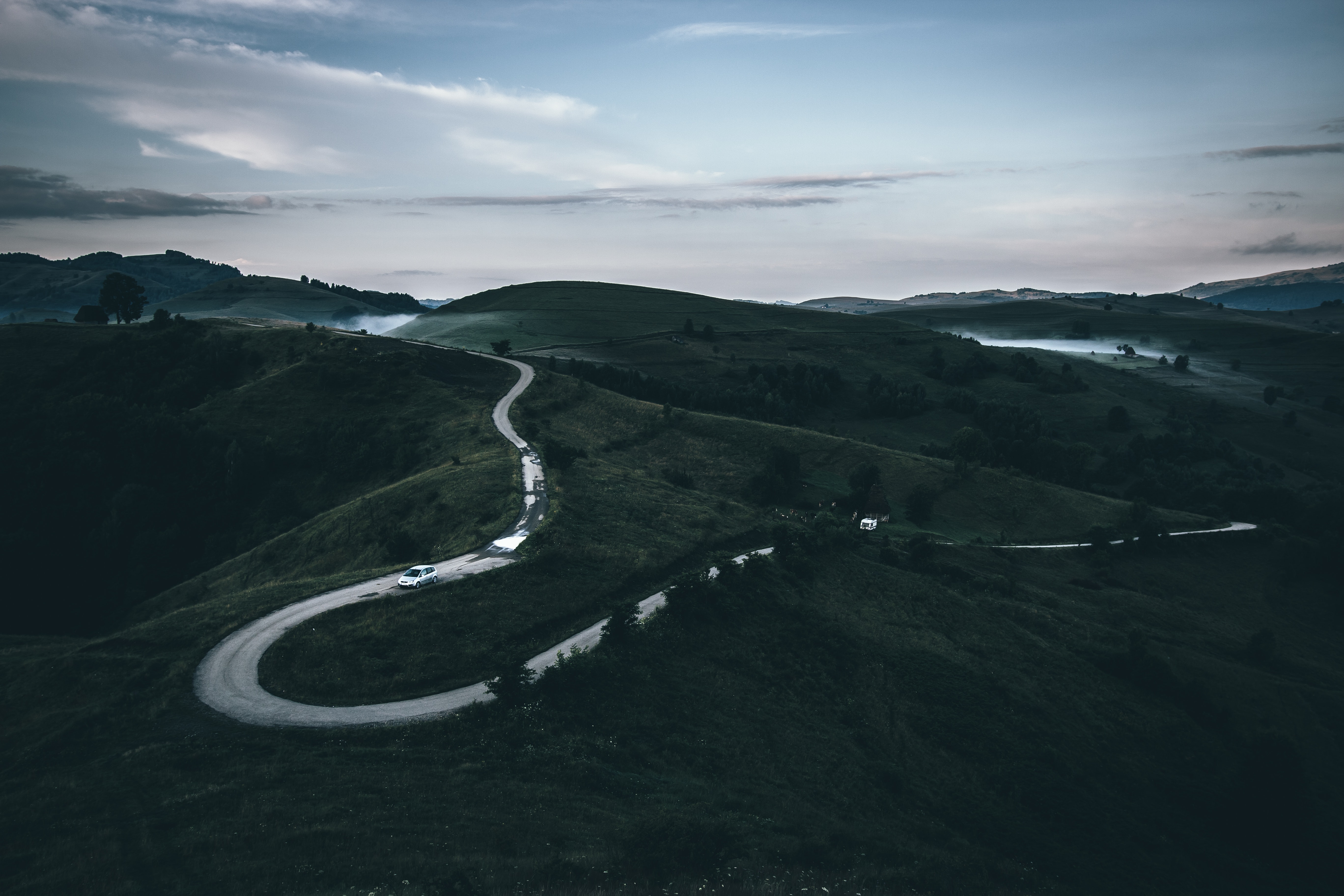 mountains, nature, road, fog, winding, sinuous