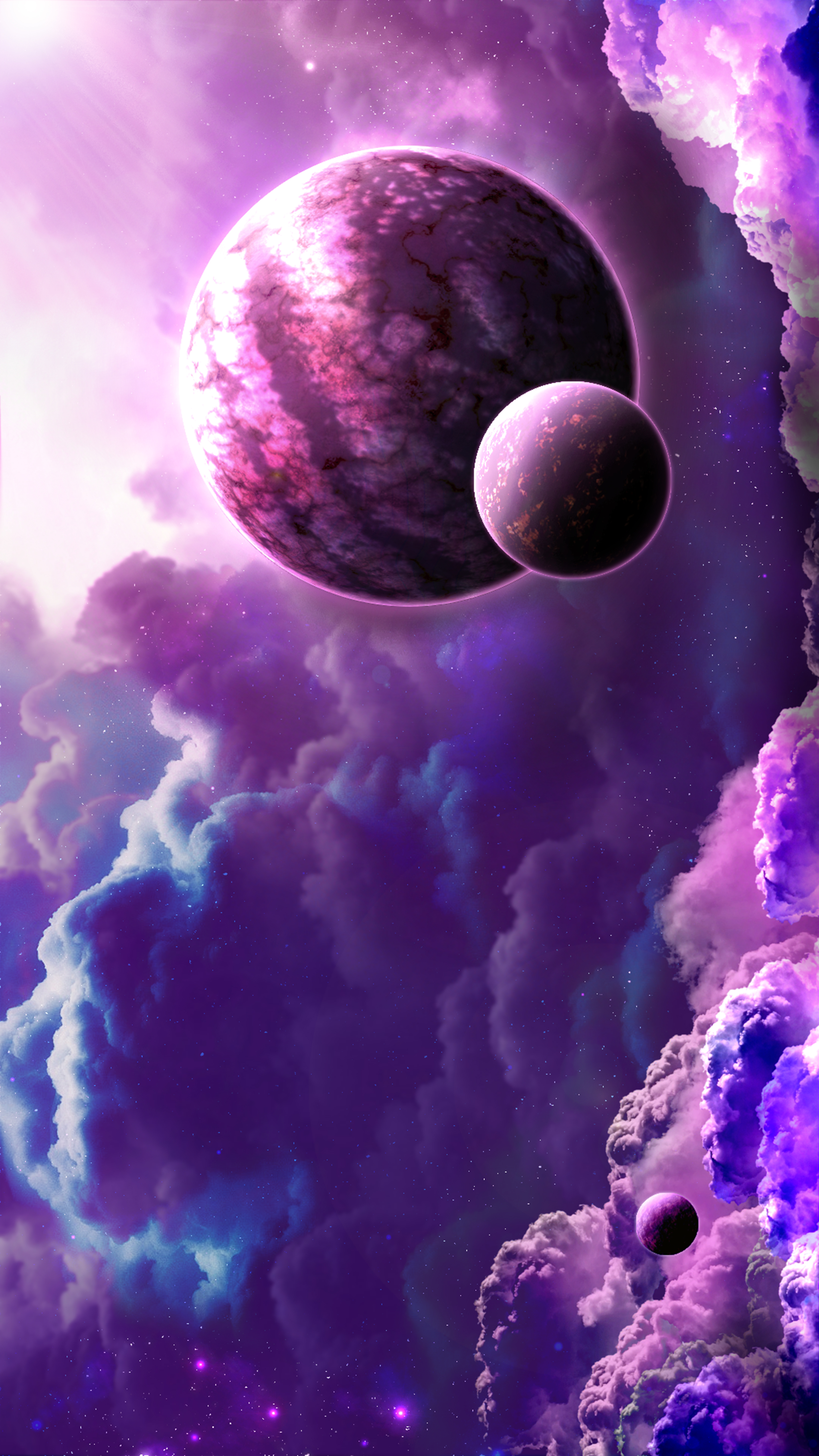 planets, universe, stars, clouds, shine, light, nebula phone background