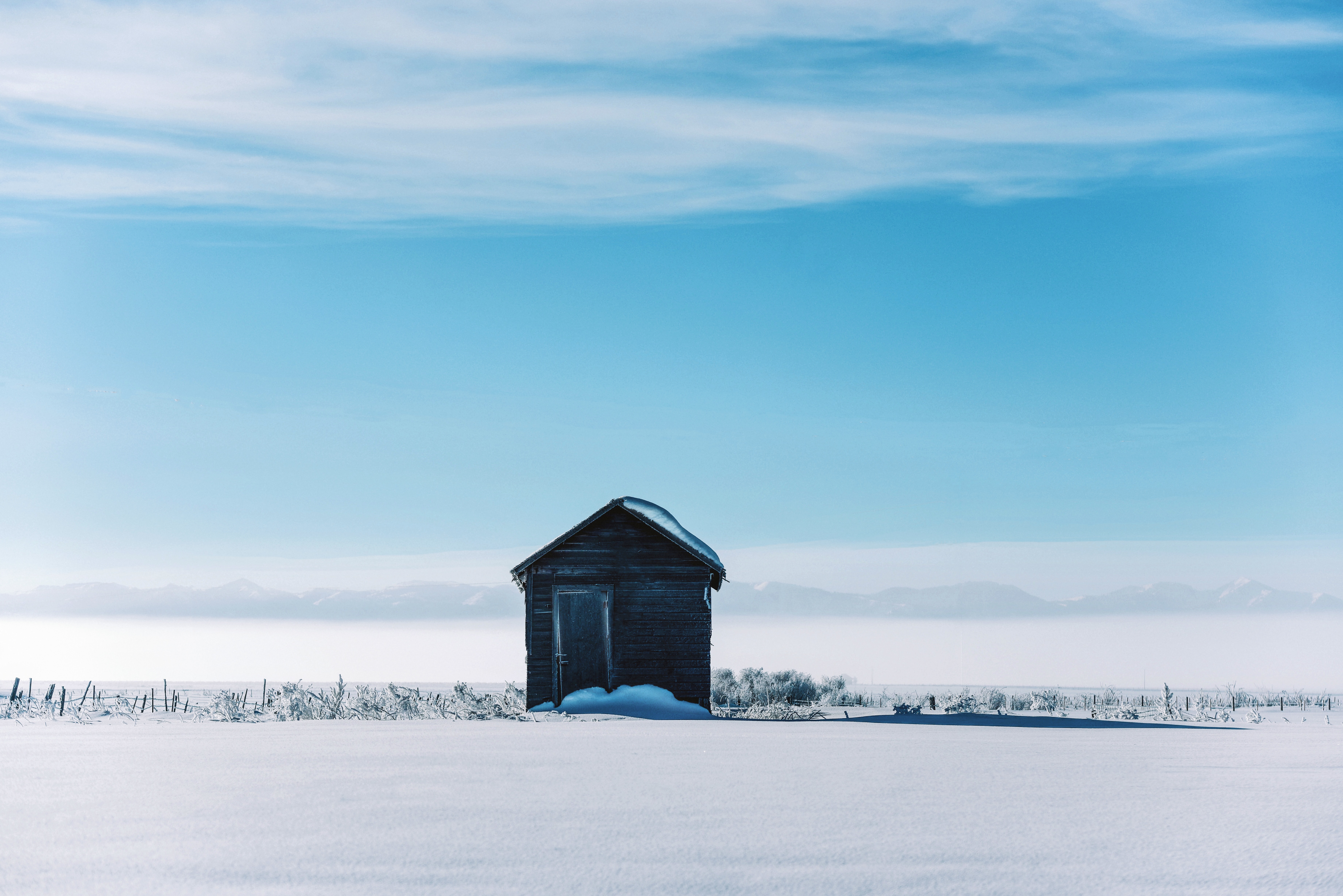 landscape, winter, snow, nature, house, izba