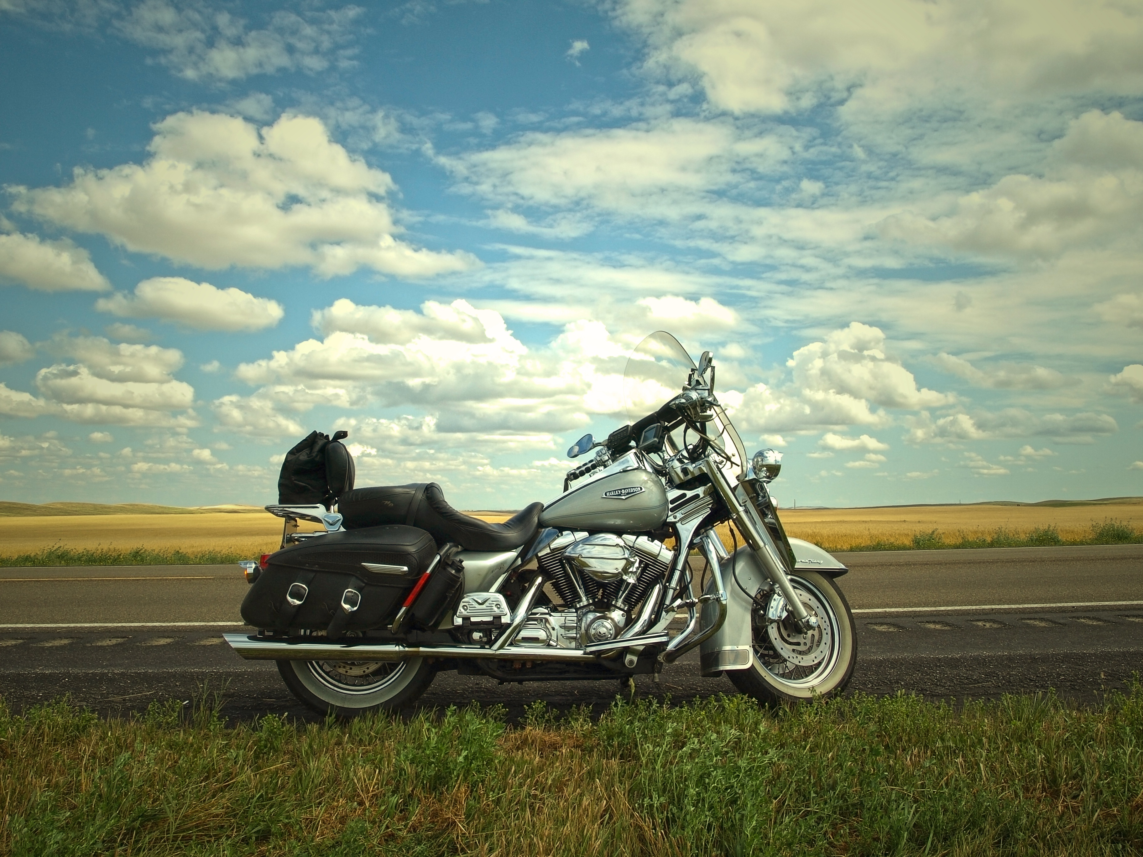 Free download wallpaper Summer, Clouds, Road, Motorcycle, Motorcycles, Bike on your PC desktop