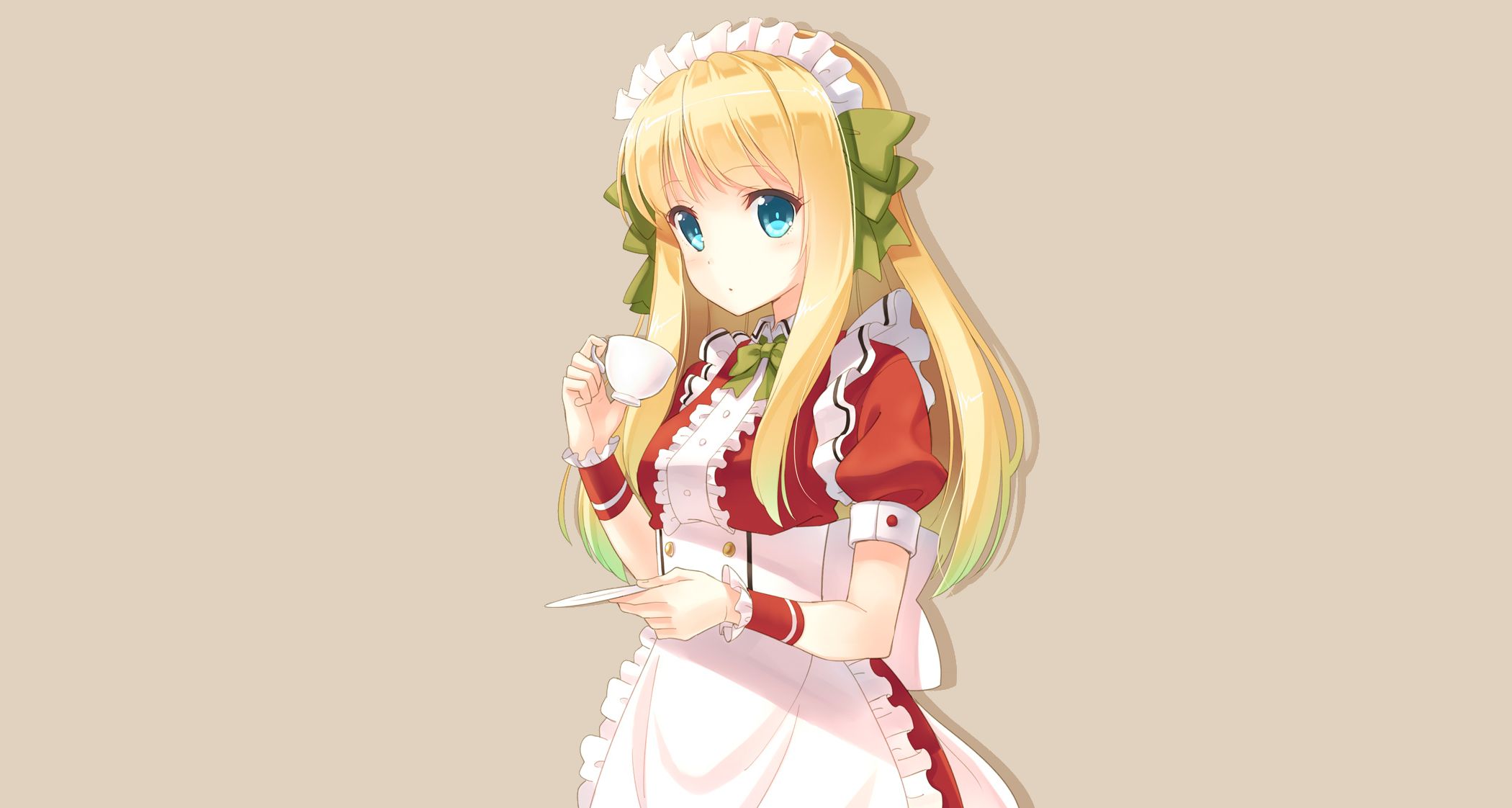 Download mobile wallpaper Anime, Cup, Blonde, Blue Eyes, Original, Maid, Long Hair for free.
