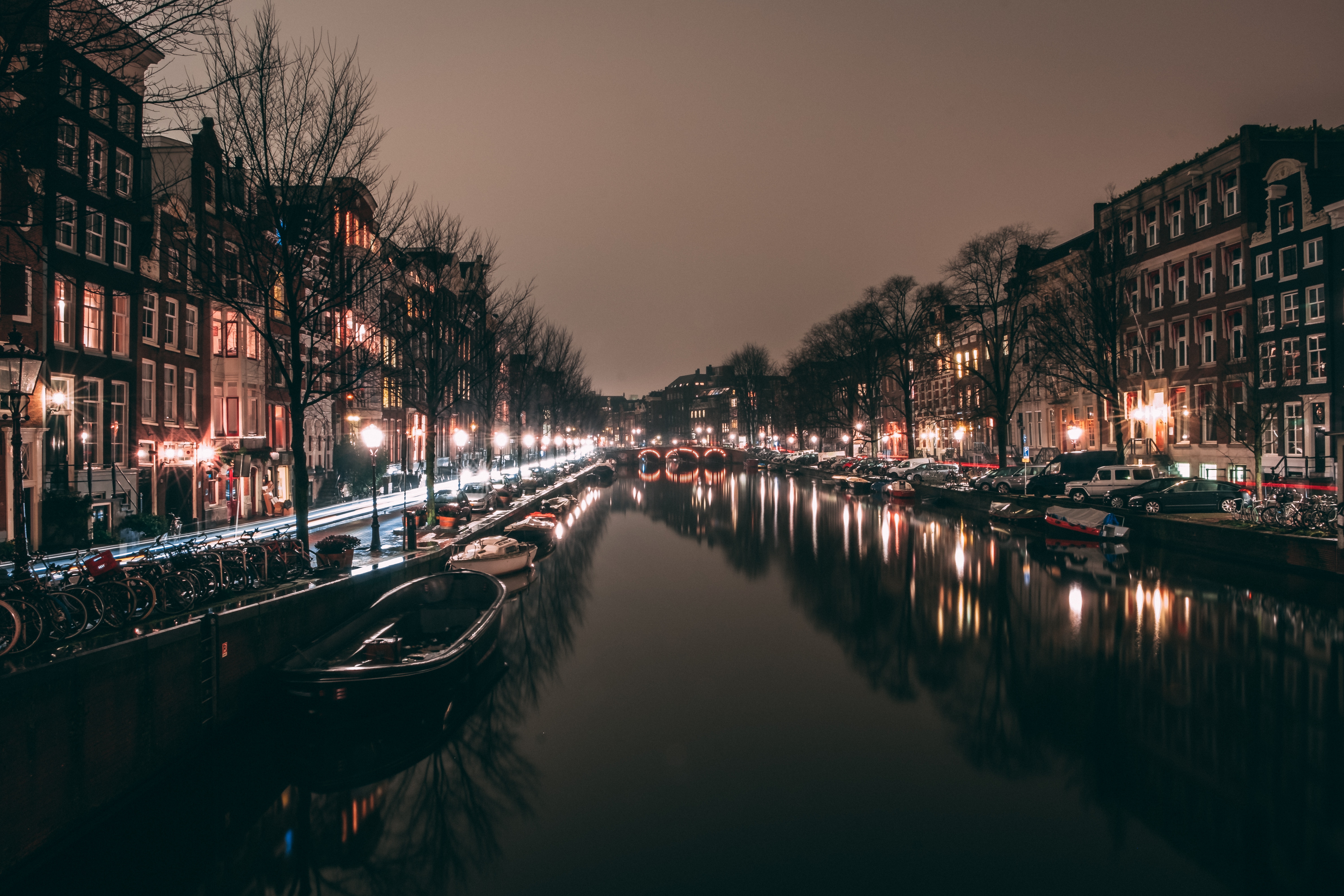 Free download wallpaper Night City, Channel, Cities, Netherlands, Amsterdam, City Lights on your PC desktop