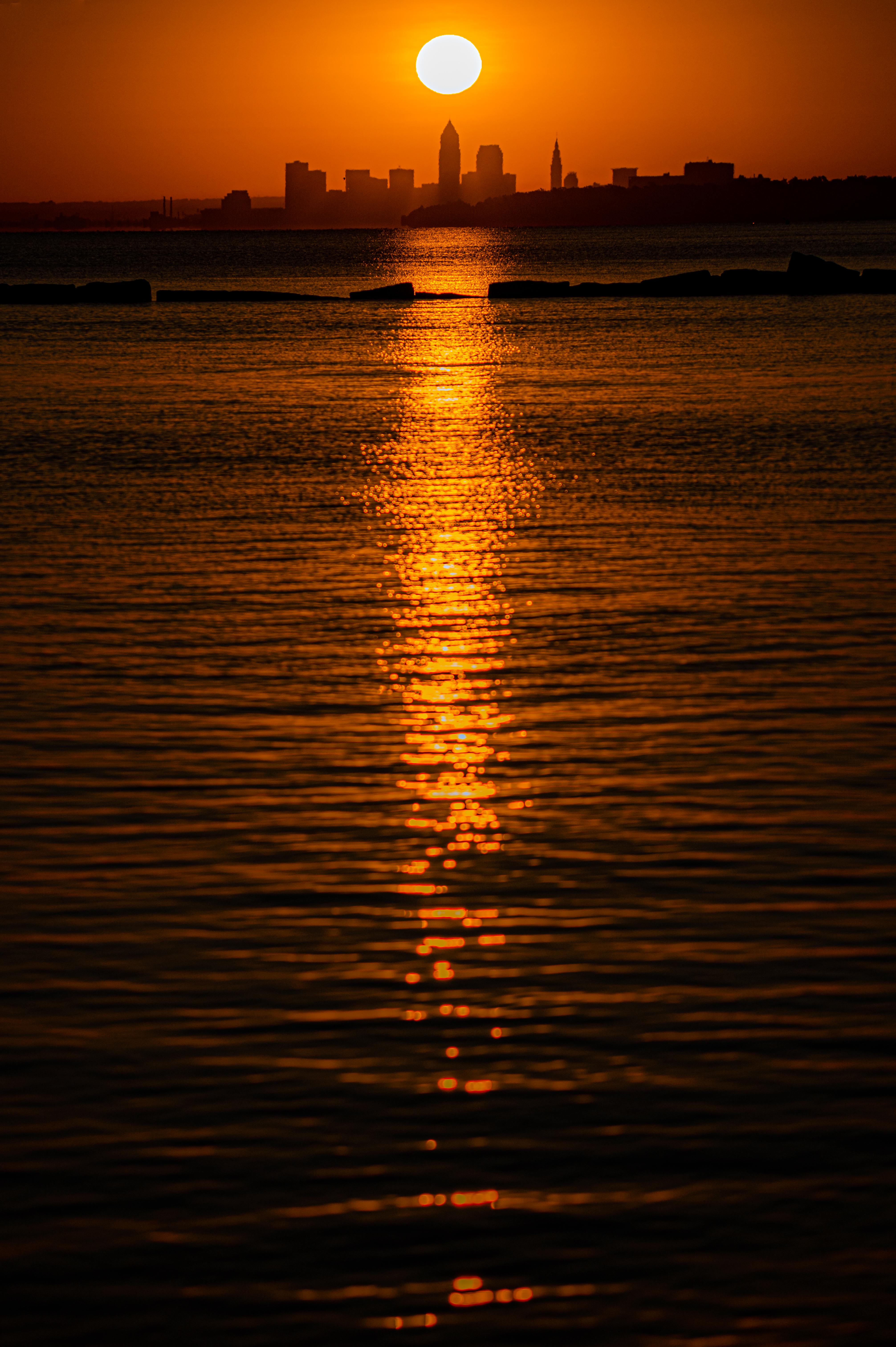 Free download wallpaper Sunset, Sea, City, Horizon, Dark on your PC desktop